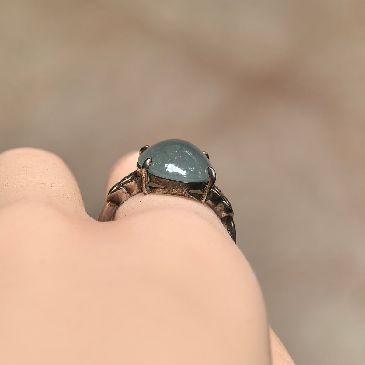 Icy Glutinous Lake Green Oval Jadeite Ring -US8 Adjustable