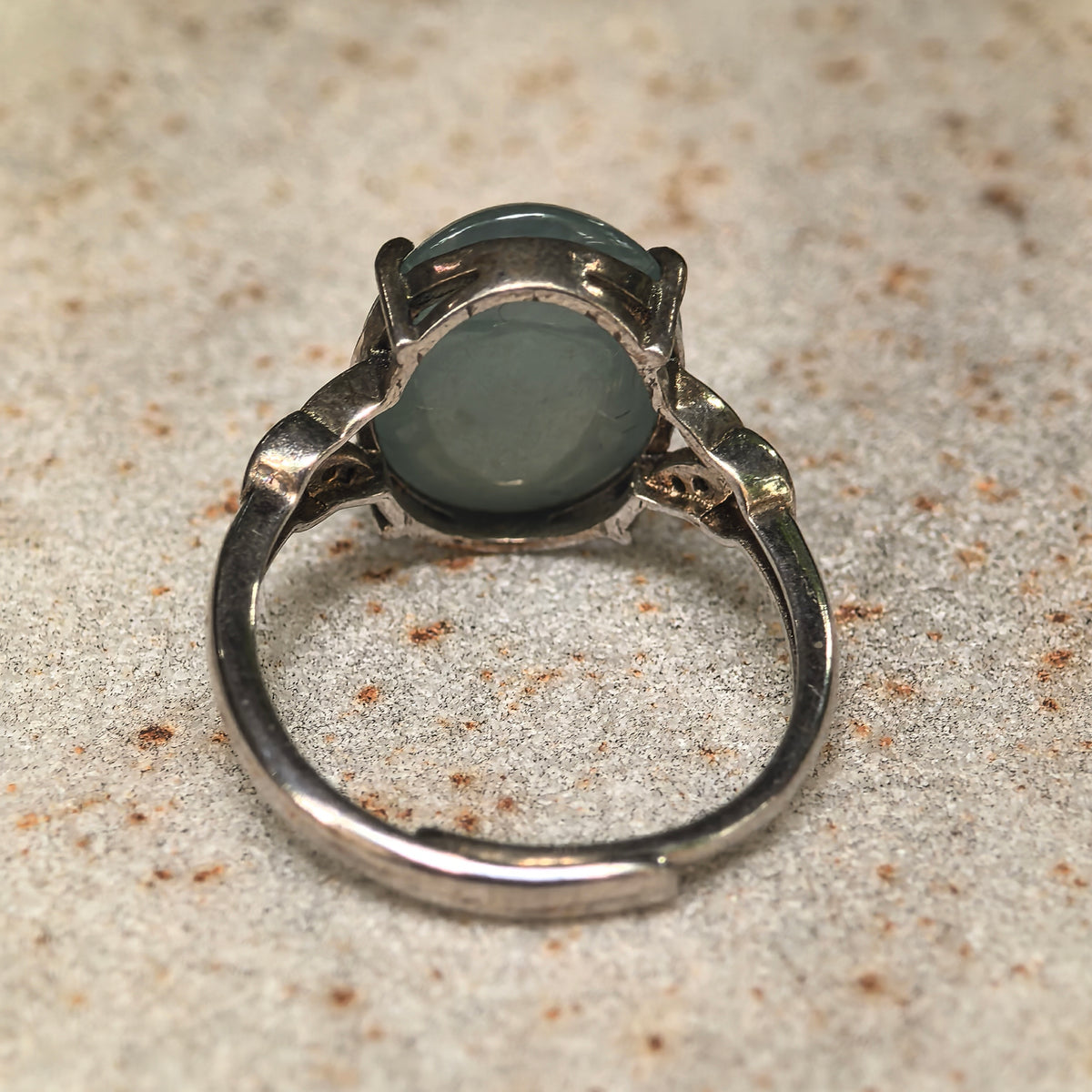 Icy Glutinous Lake Green Oval Jadeite Ring -US8 Adjustable