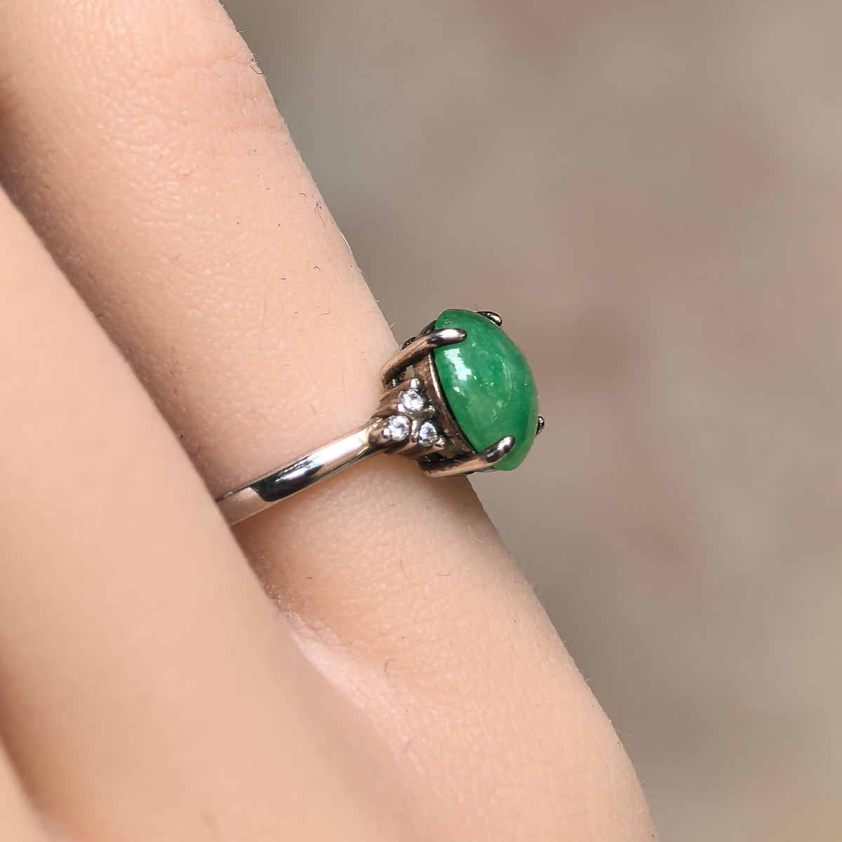 Glutinous Green Round Jadeite Ring -US7.75 Adjustable