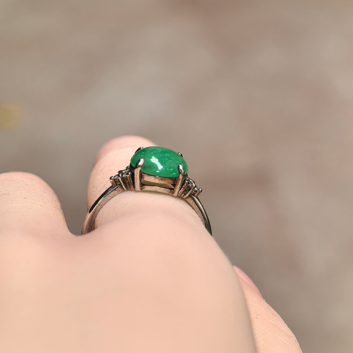 Glutinous Green Round Jadeite Ring -US7.75 Adjustable