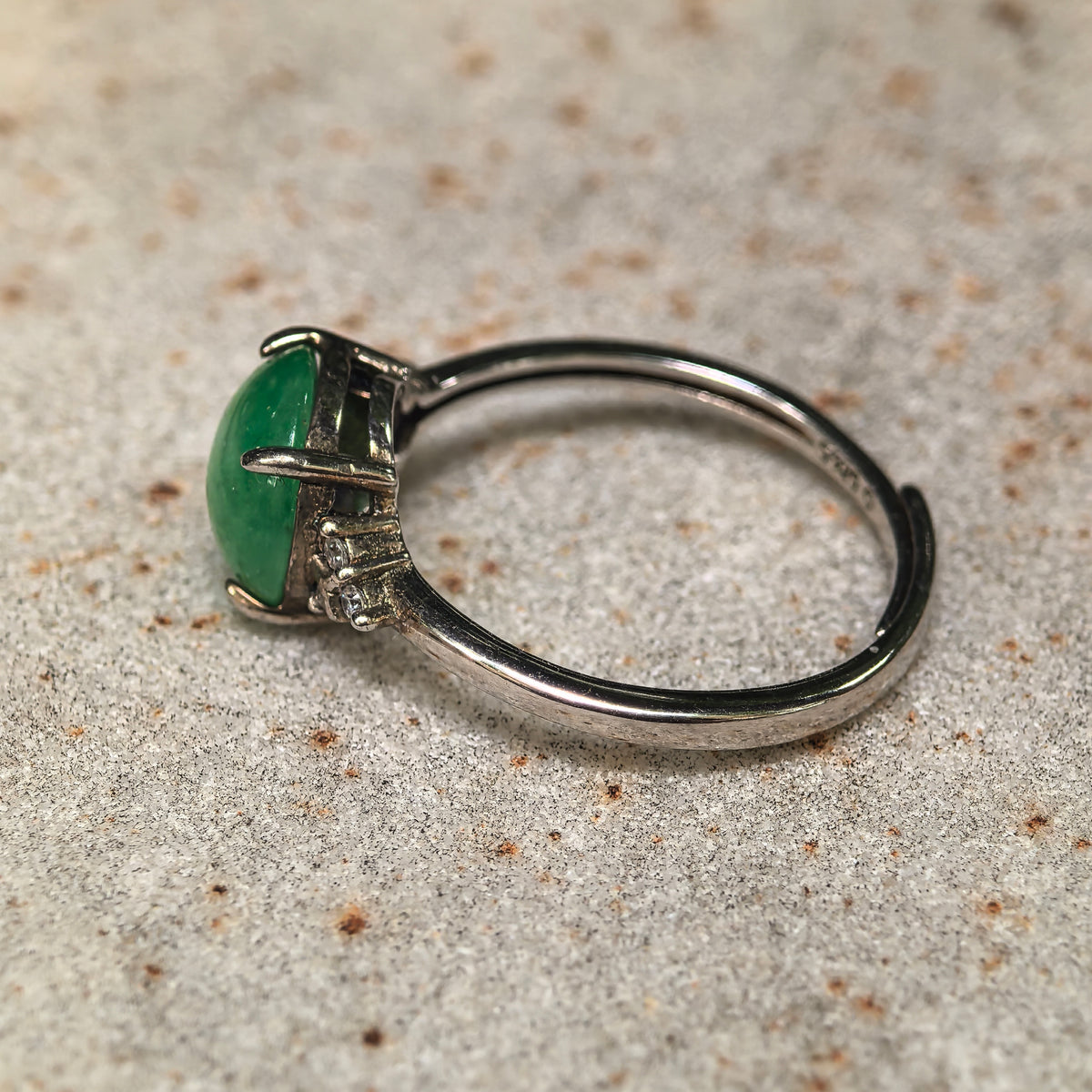 Glutinous Green Round Jadeite Ring -US7.75 Adjustable