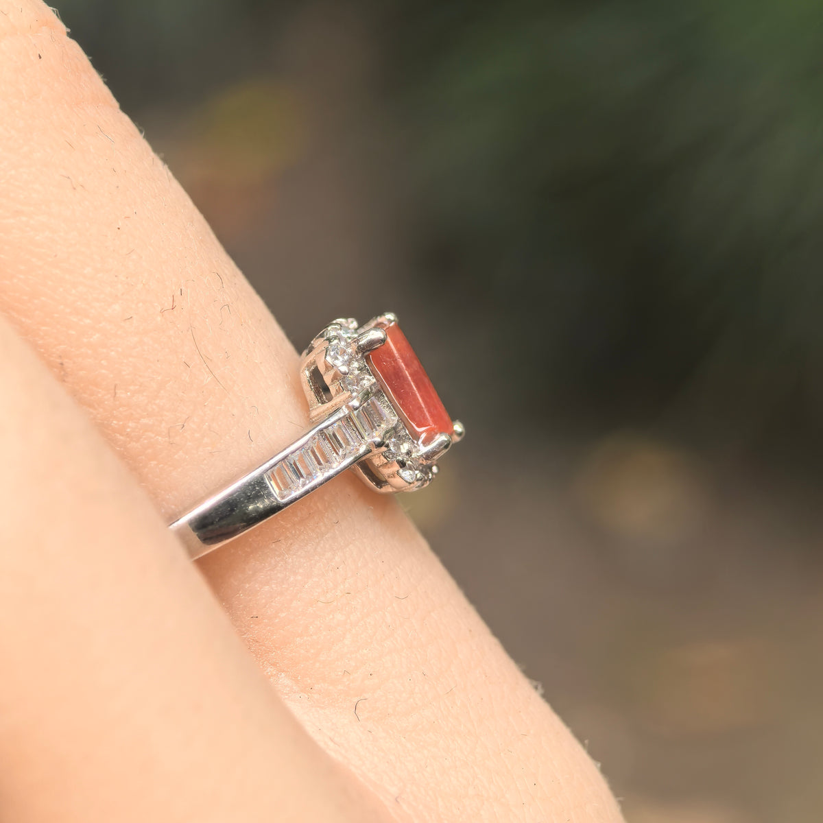 Icy Glutinous Red Rectangular Jadeite Ring -US8 Adjustable