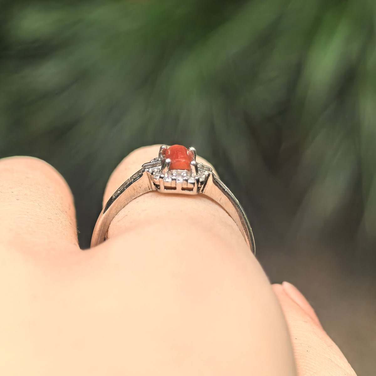 Icy Glutinous Red Rectangular Jadeite Ring -US8 Adjustable