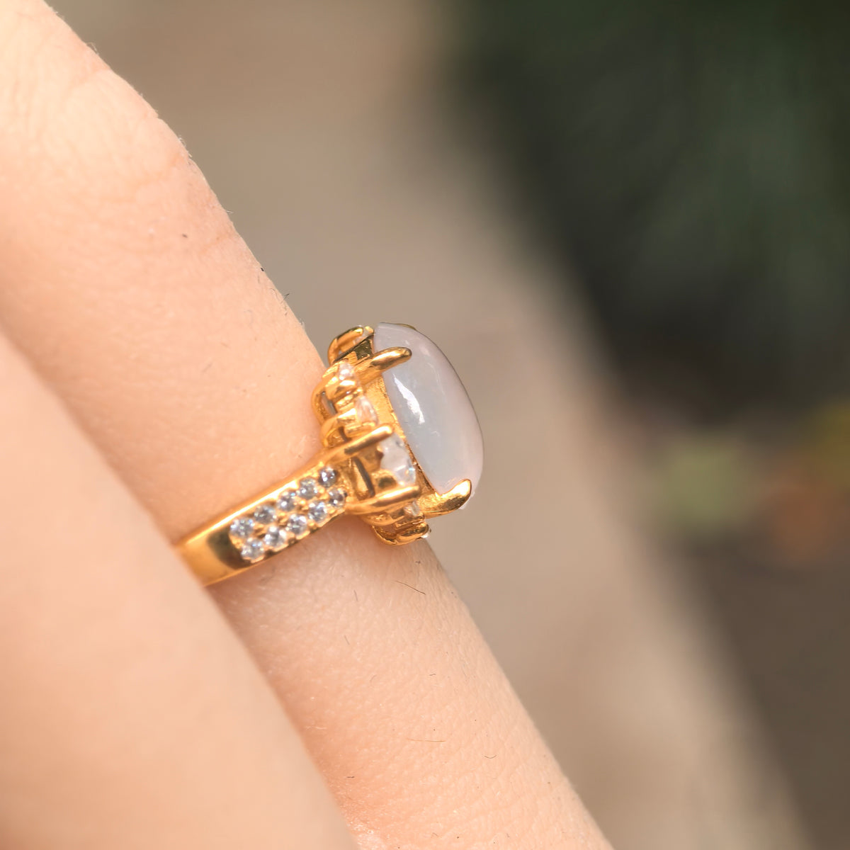 Icy Glutinous White Oval Jadeite Ring -US6.75 Adjustable