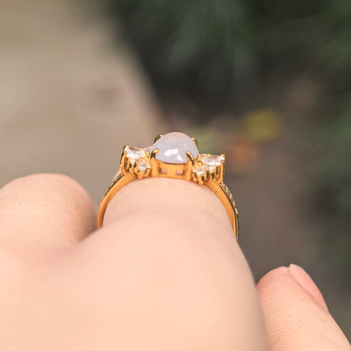 Icy Glutinous White Oval Jadeite Ring -US6.75 Adjustable