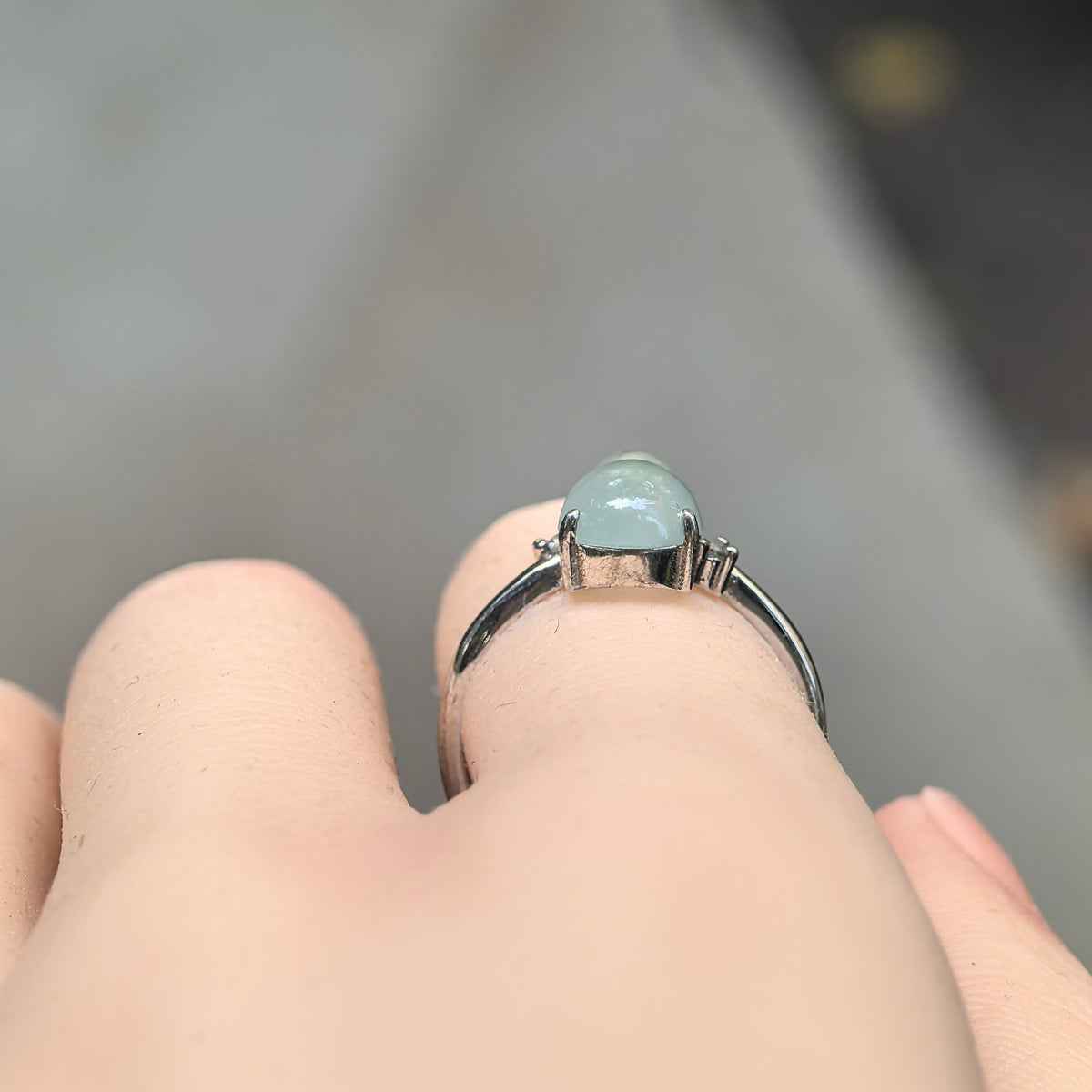 Icy Glutinous Pale Green Gourd Hulu Jadeite Ring -US6 Adjustable