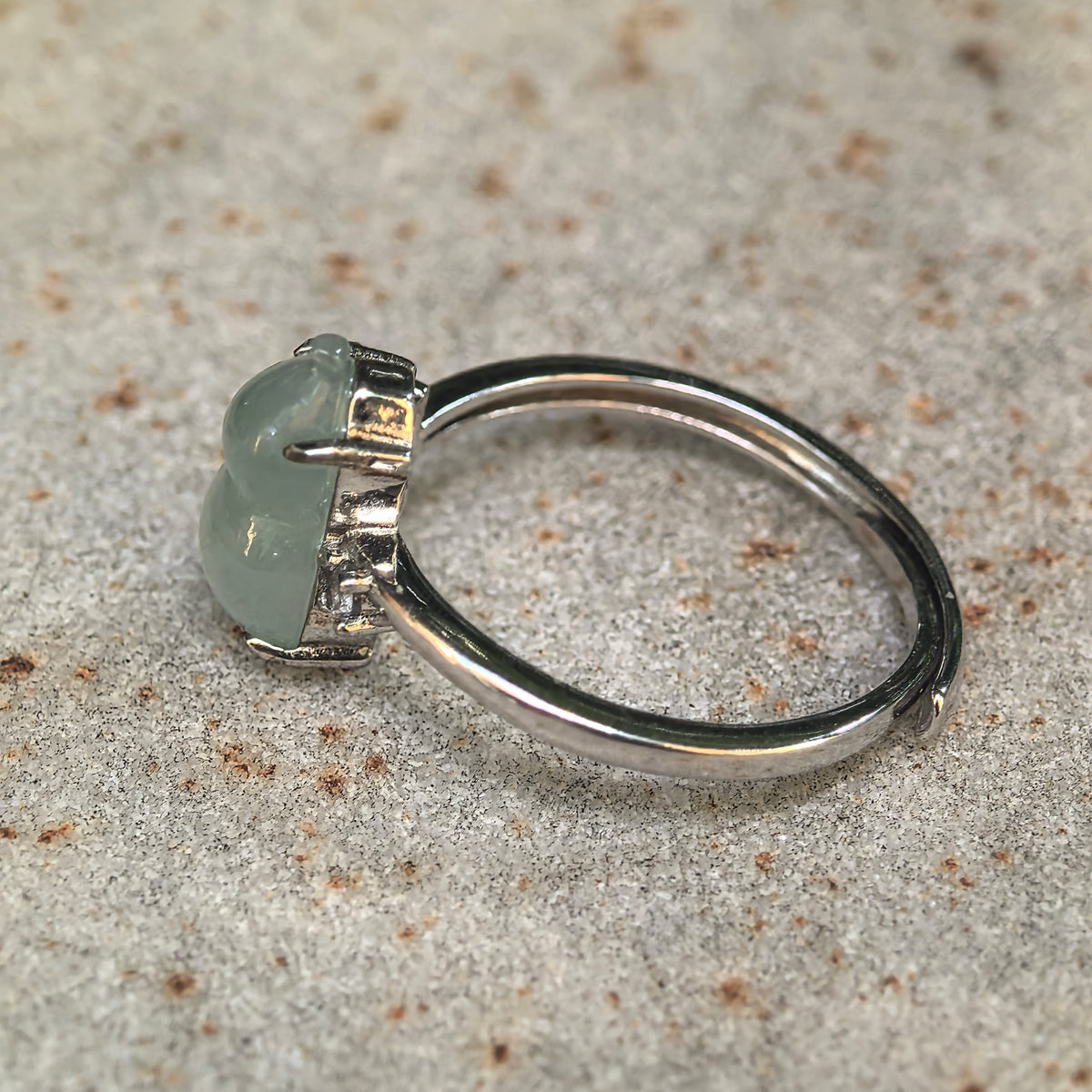 Icy Glutinous Pale Green Gourd Hulu Jadeite Ring -US6 Adjustable