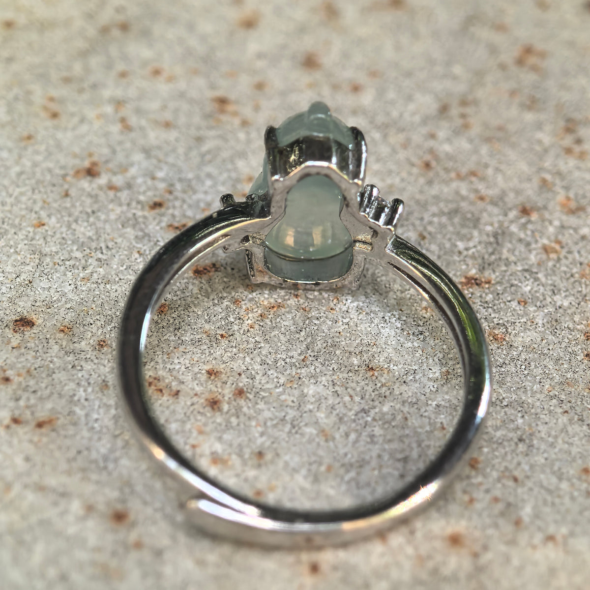 Icy Glutinous Pale Green Gourd Hulu Jadeite Ring -US6 Adjustable