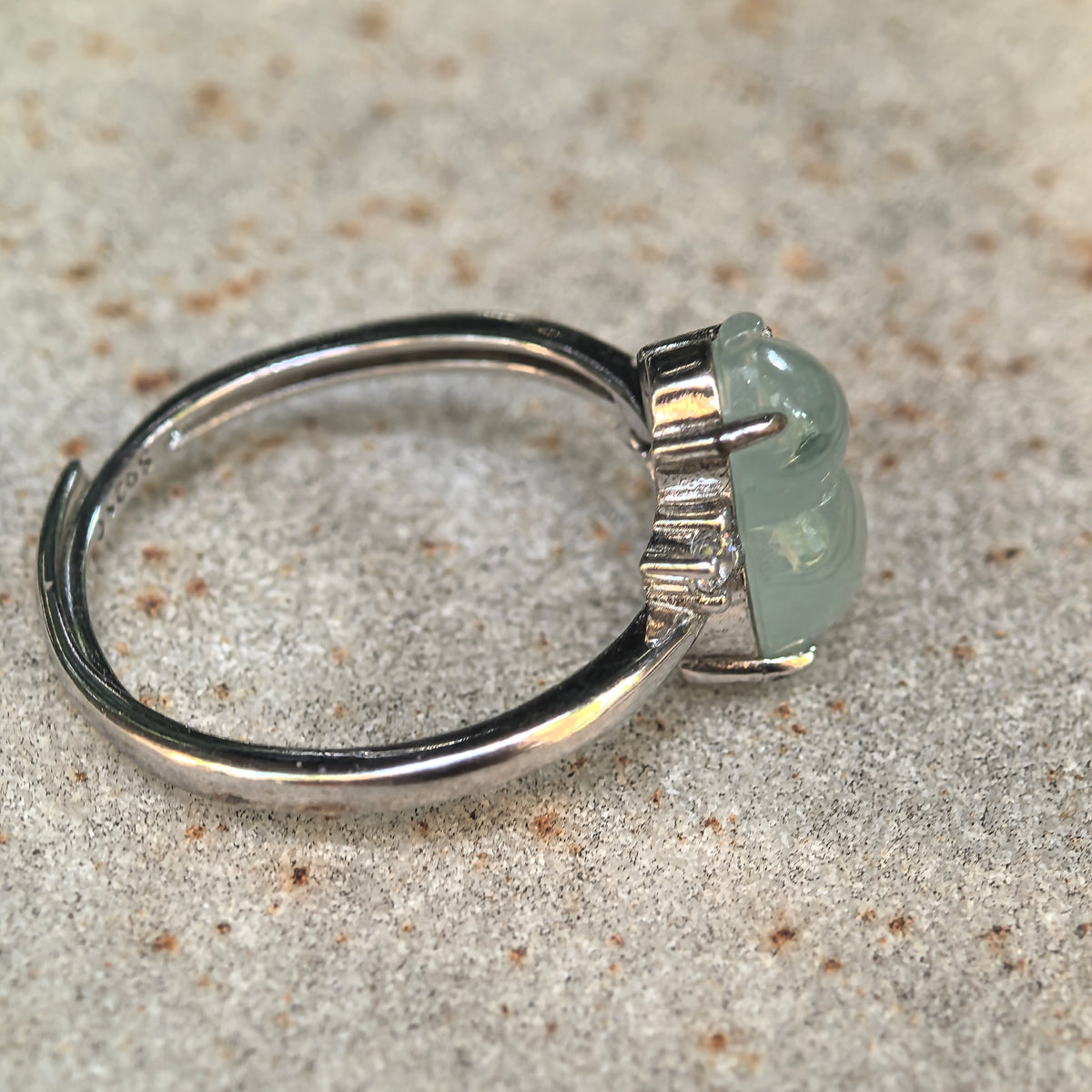 Icy Glutinous Pale Green Gourd Hulu Jadeite Ring -US6 Adjustable