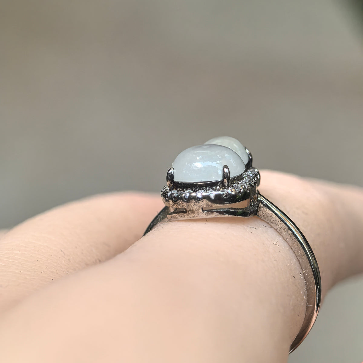 Icy Glutinous White Gourd Hulu Jadeite Ring with Snowflake-Like Inclusions -US6.5 Adjustable