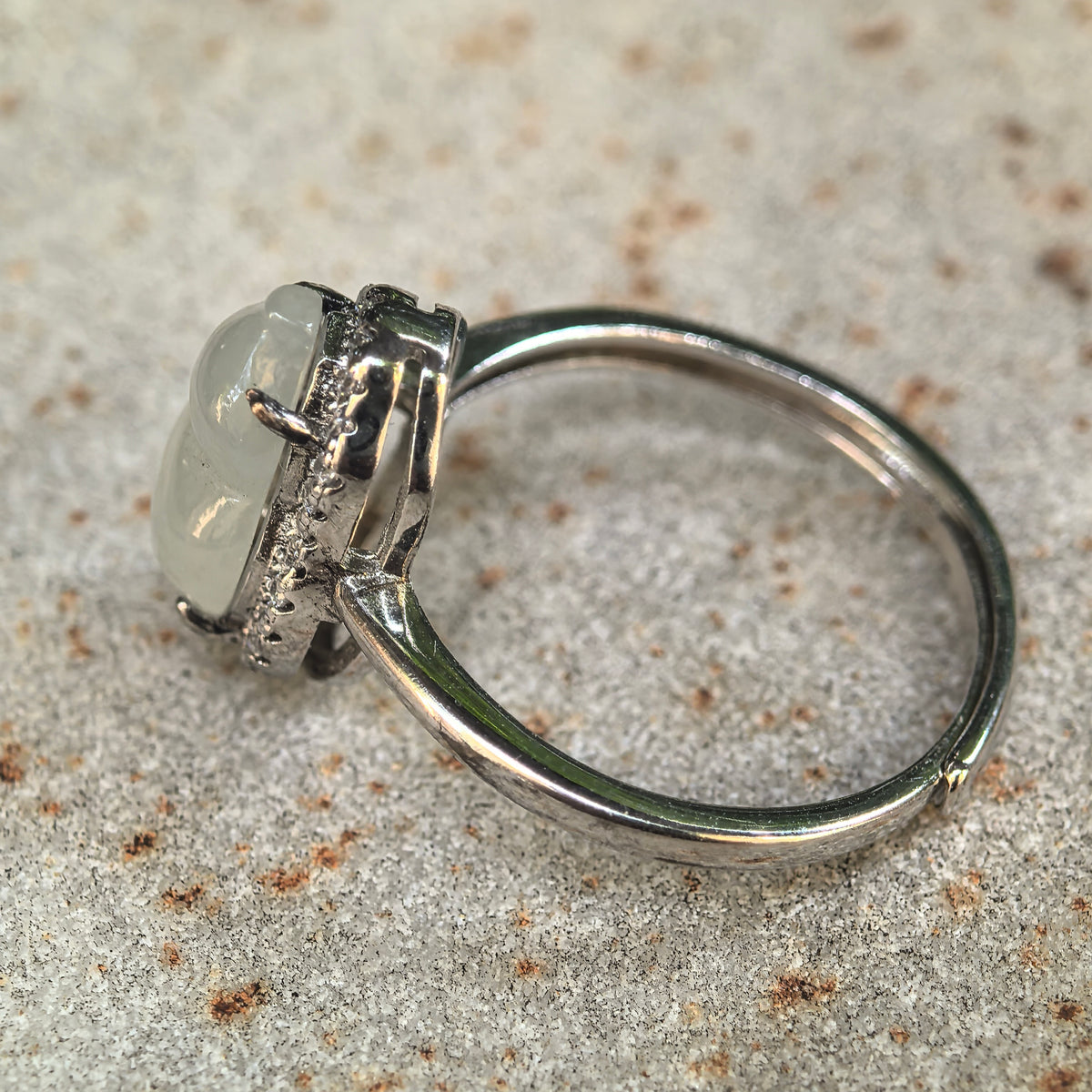 Icy Glutinous White Gourd Hulu Jadeite Ring with Snowflake-Like Inclusions -US6.5 Adjustable