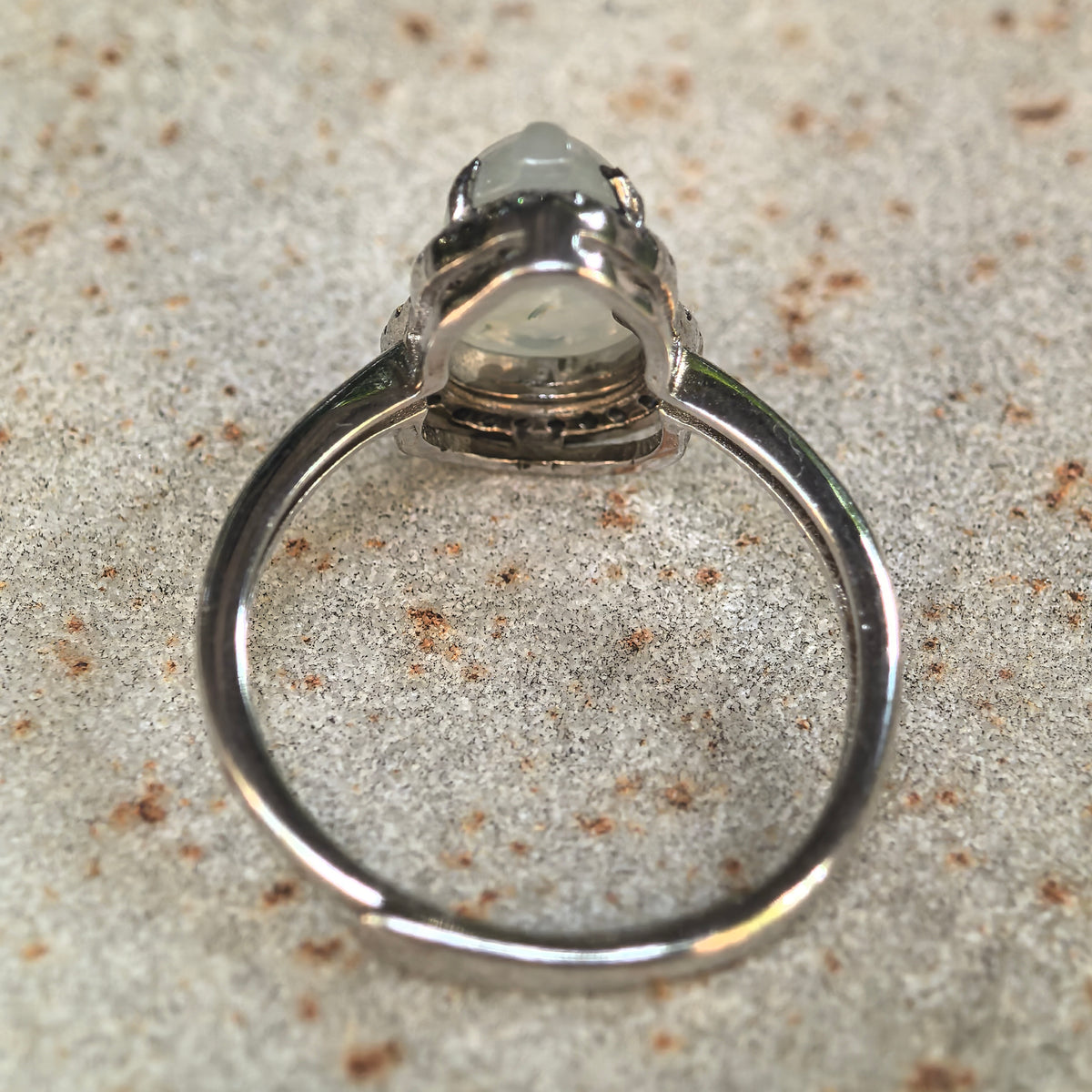 Icy Glutinous White Gourd Hulu Jadeite Ring with Snowflake-Like Inclusions -US6.5 Adjustable