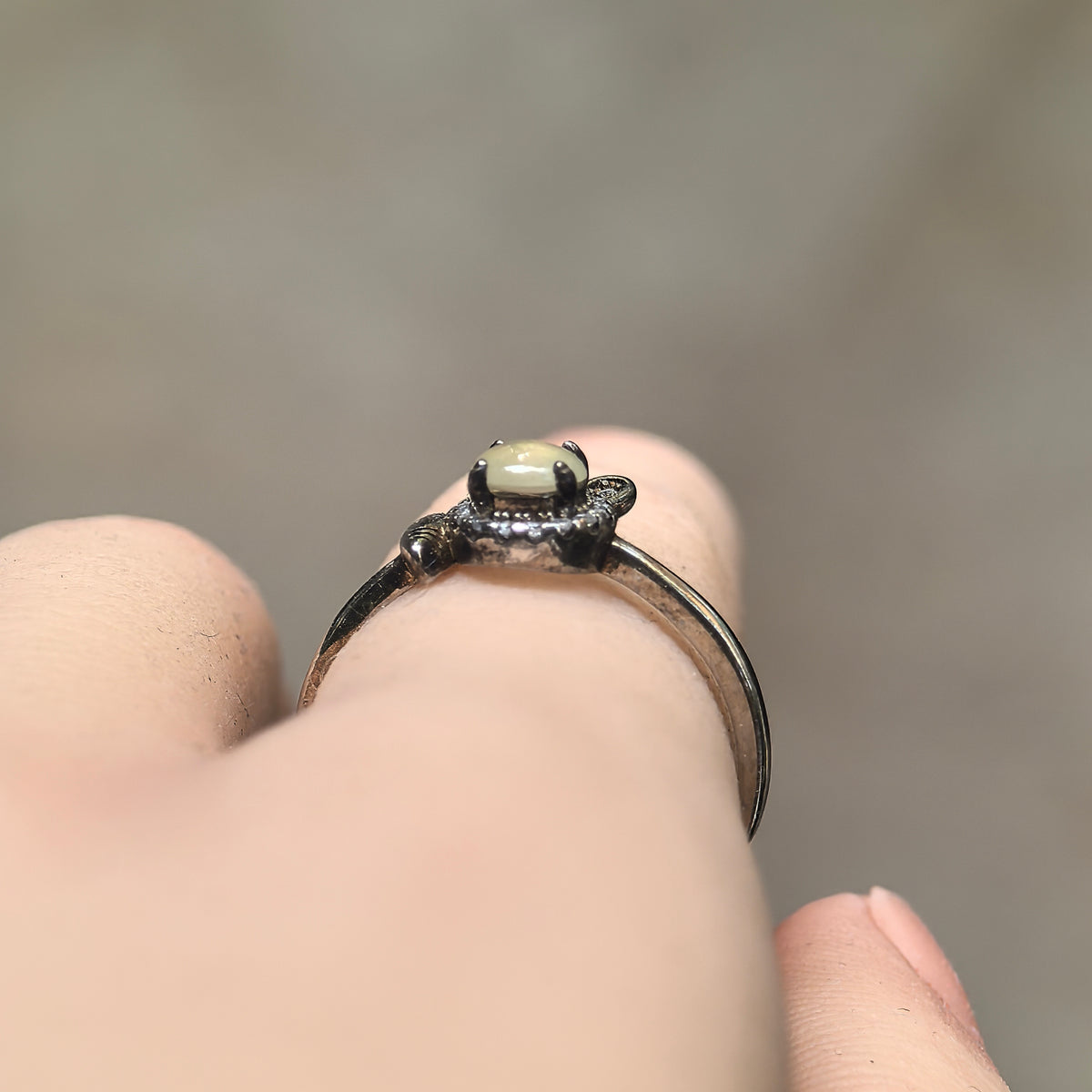 Icy Glutinous White Jadeite Rabbit Ring -US7.5 Adjustable