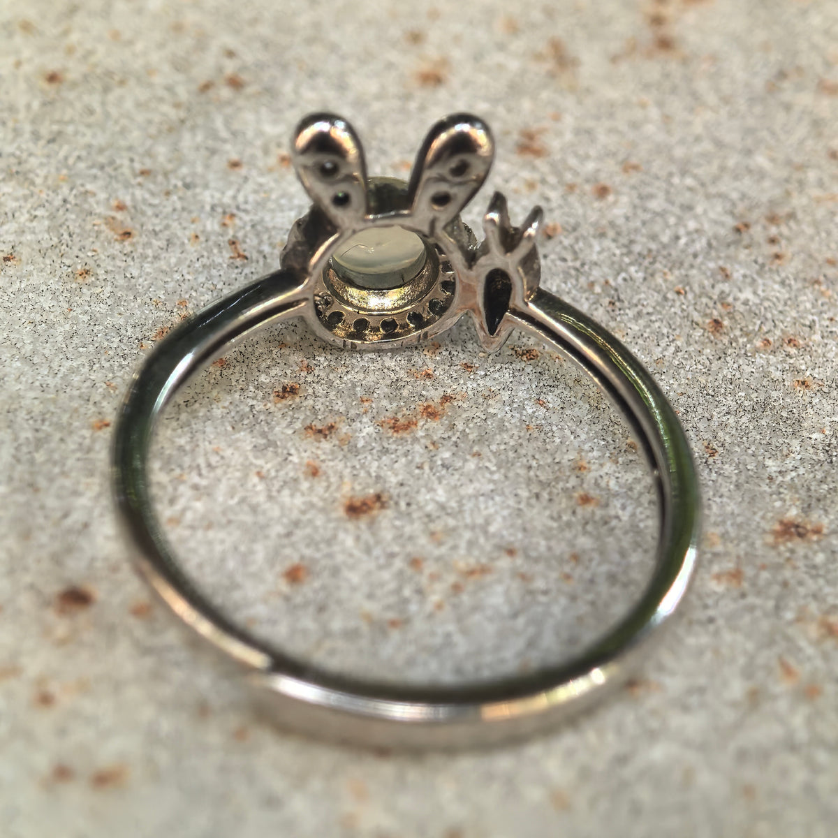 Icy Glutinous White Jadeite Rabbit Ring -US7.5 Adjustable