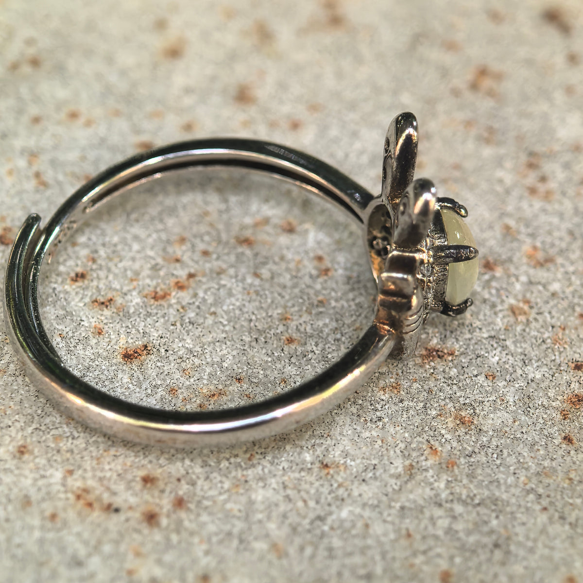 Icy Glutinous White Jadeite Rabbit Ring -US7.5 Adjustable