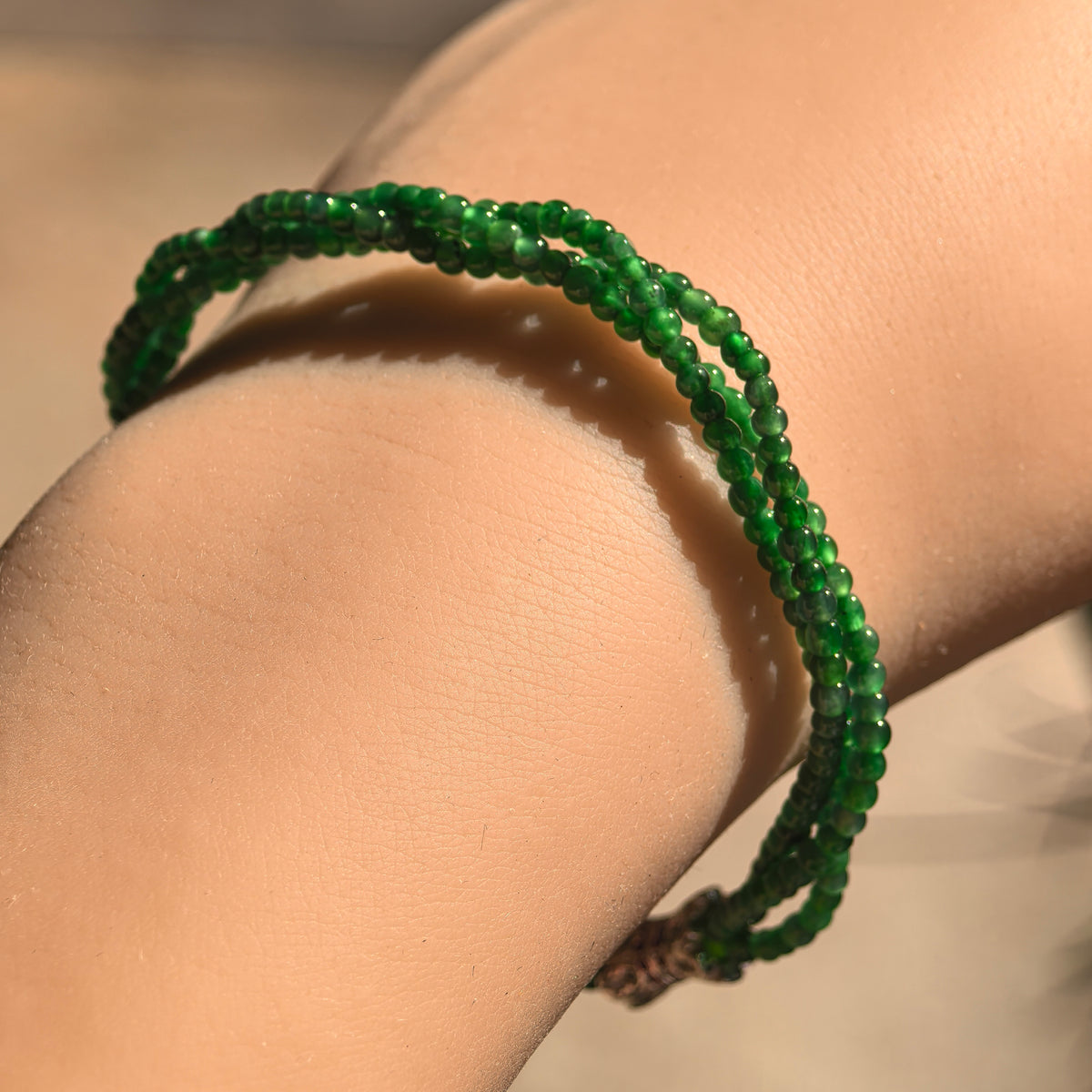 Icy Green Twisted Jadeite Bead Bracelet -2.5mm