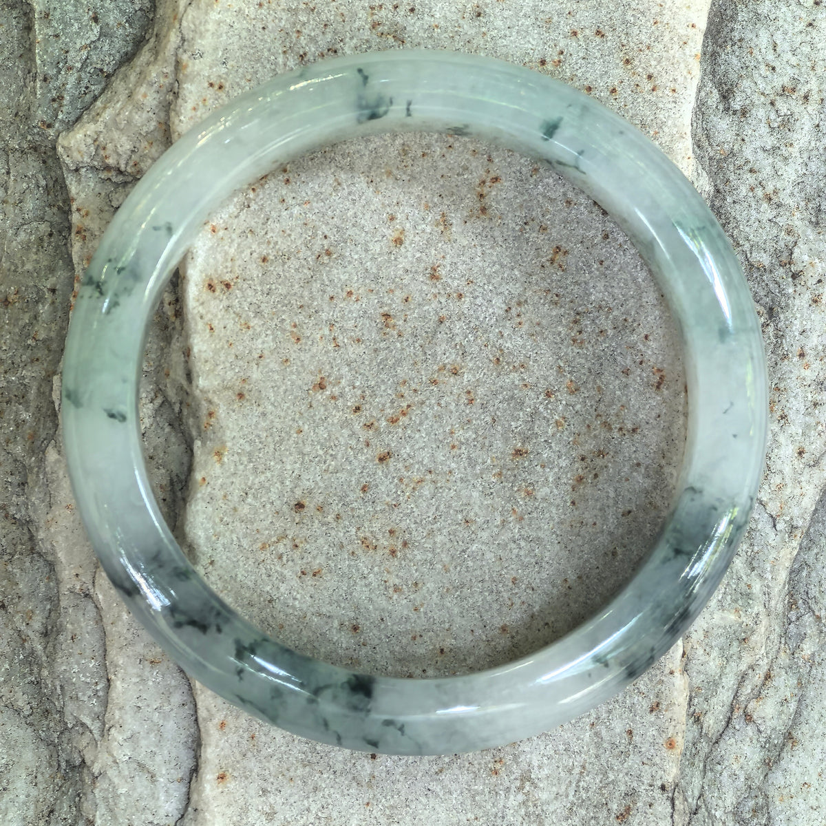 Icy Glutinous Dark Green Floating Flower D-Shape Jadeite Bangle -60mm