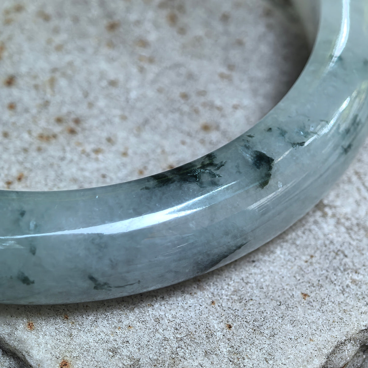 Icy Glutinous Dark Green Floating Flower D-Shape Jadeite Bangle -60mm