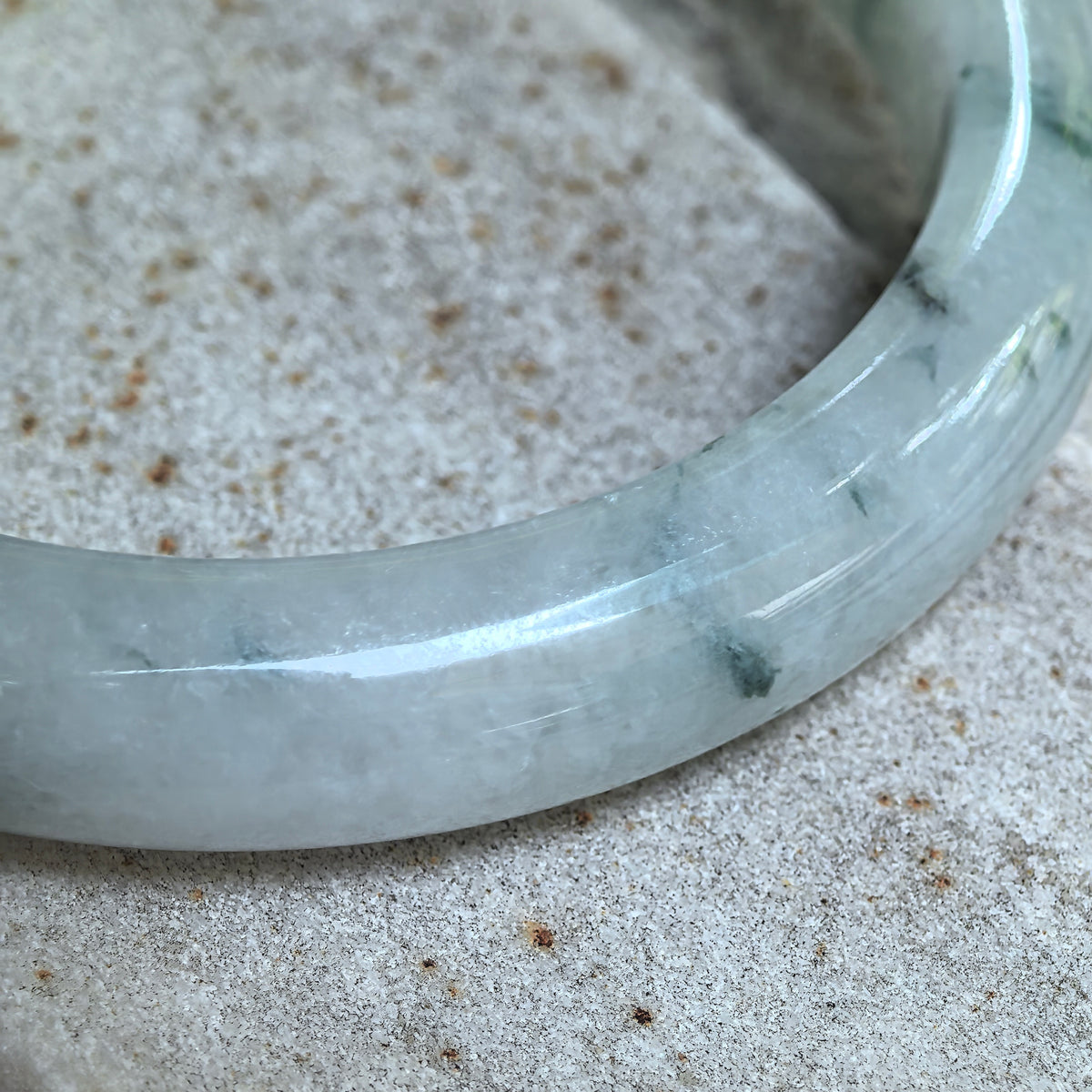 Icy Glutinous Dark Green Floating Flower D-Shape Jadeite Bangle -60mm