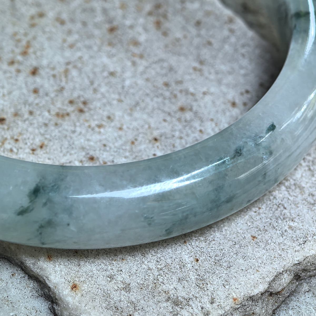 Icy Glutinous Dark Green Floating Flower D-Shape Jadeite Bangle -60mm
