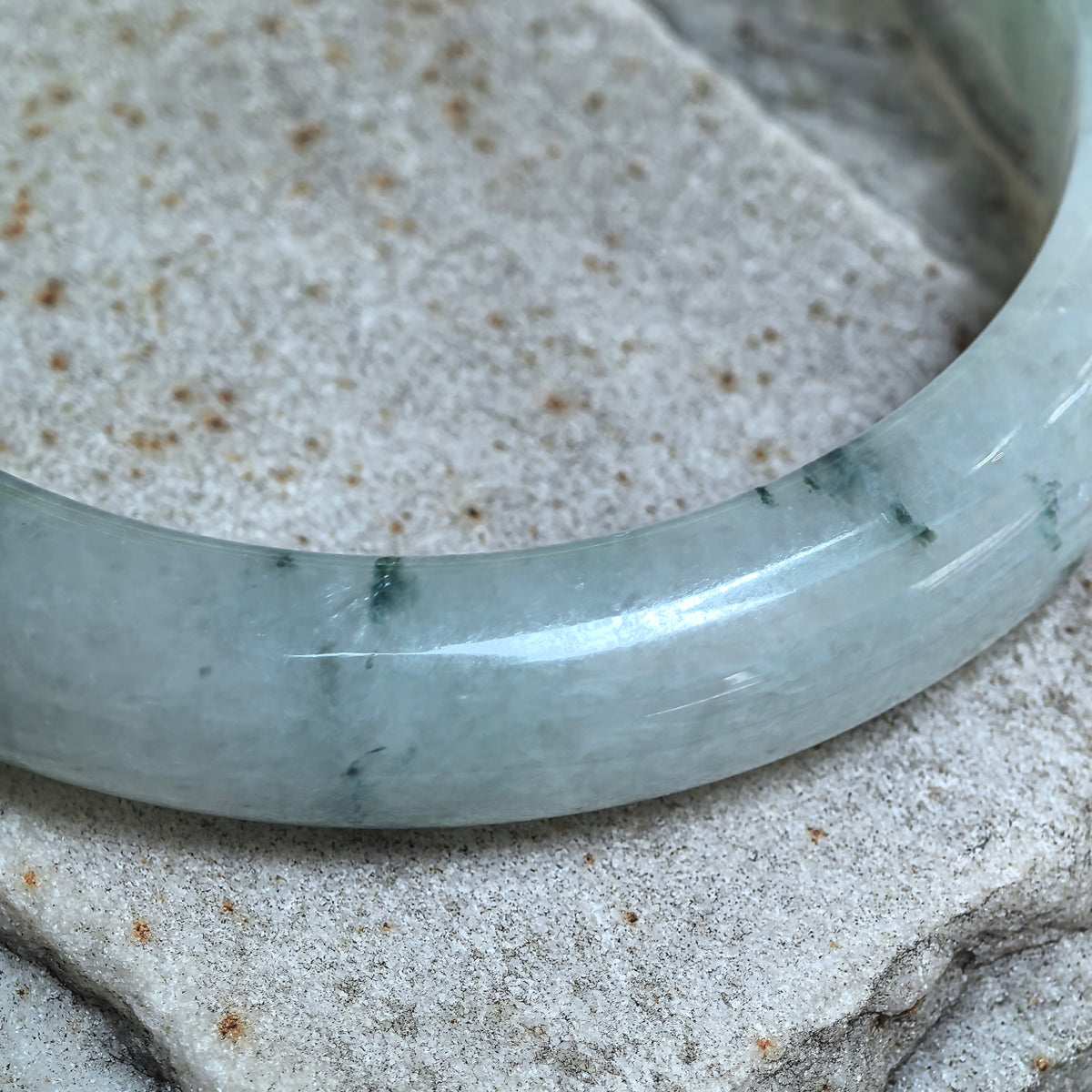 Icy Glutinous Dark Green Floating Flower D-Shape Jadeite Bangle -60mm
