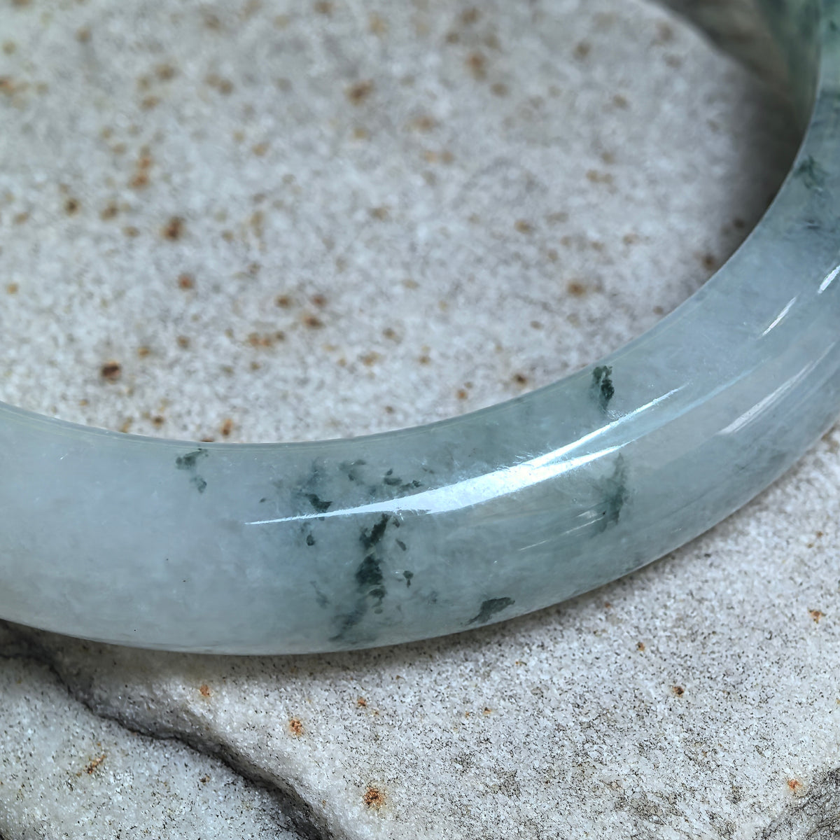 Icy Glutinous Dark Green Floating Flower D-Shape Jadeite Bangle -60mm