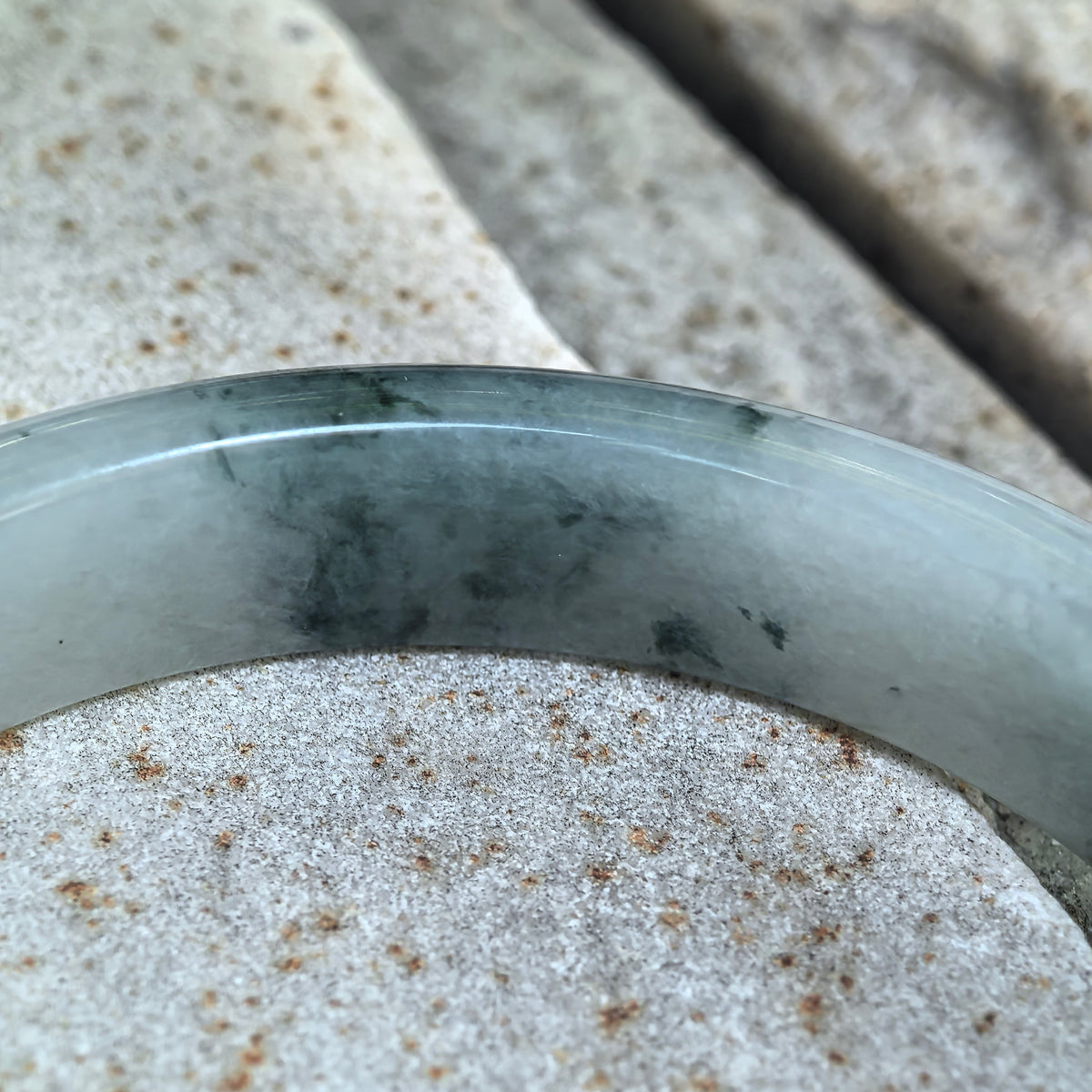 Icy Glutinous Dark Green Floating Flower D-Shape Jadeite Bangle -60mm