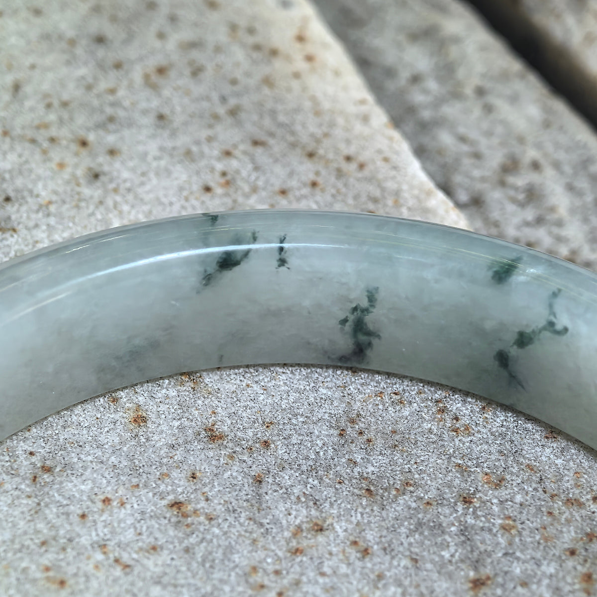 Icy Glutinous Dark Green Floating Flower D-Shape Jadeite Bangle -60mm