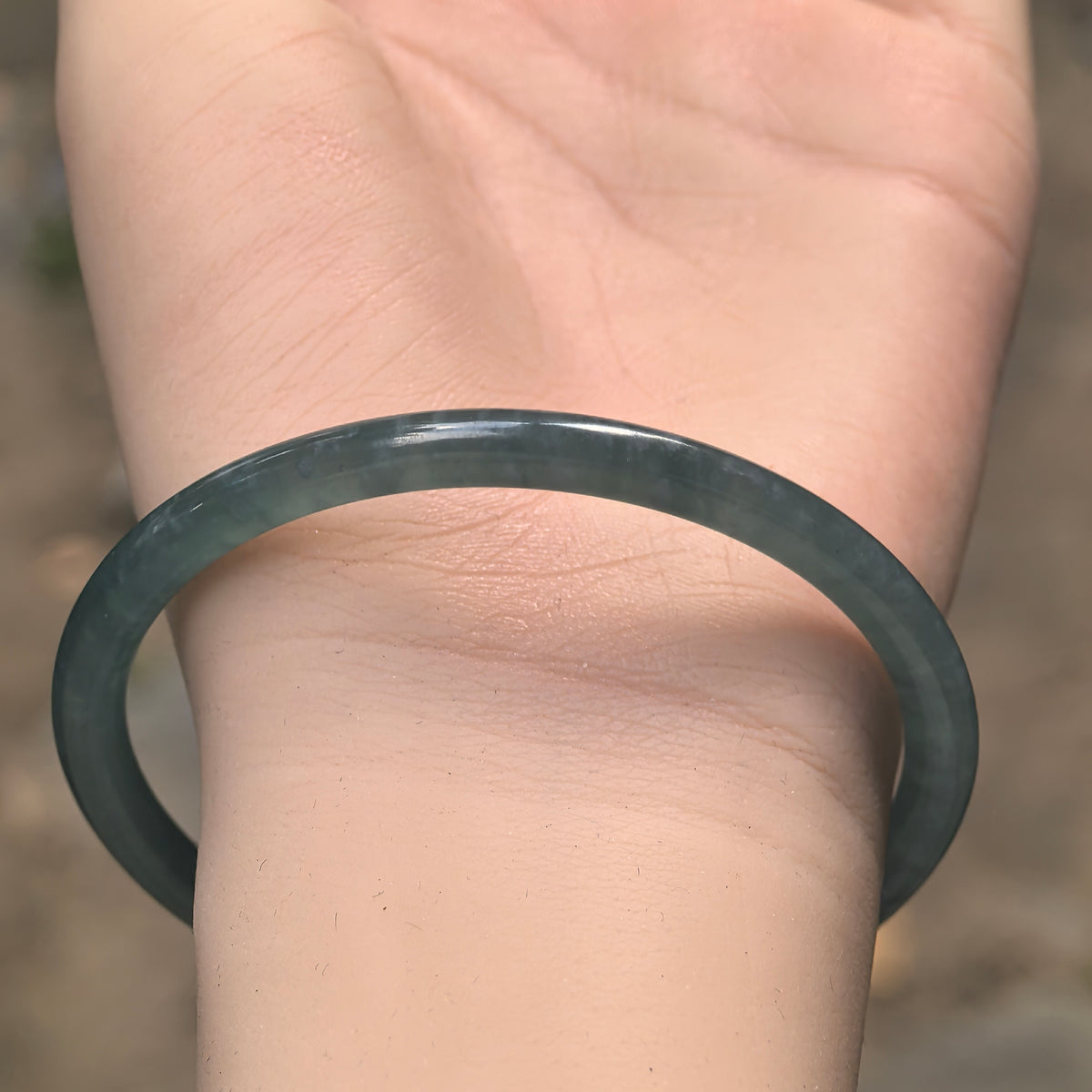 Icy Glutinous Green Slim Round Jadeite Bangle -59mm