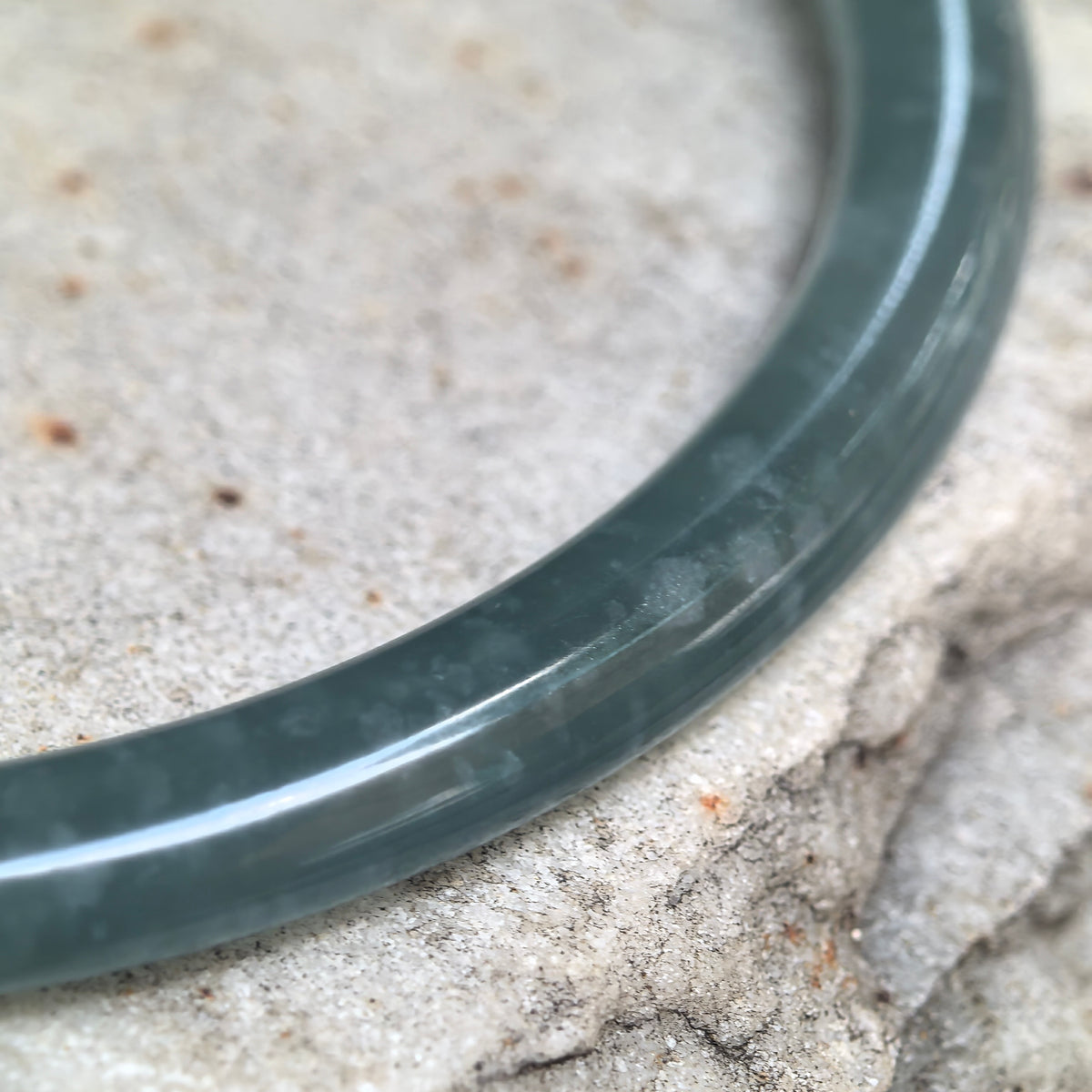Icy Glutinous Green Slim Round Jadeite Bangle -59mm