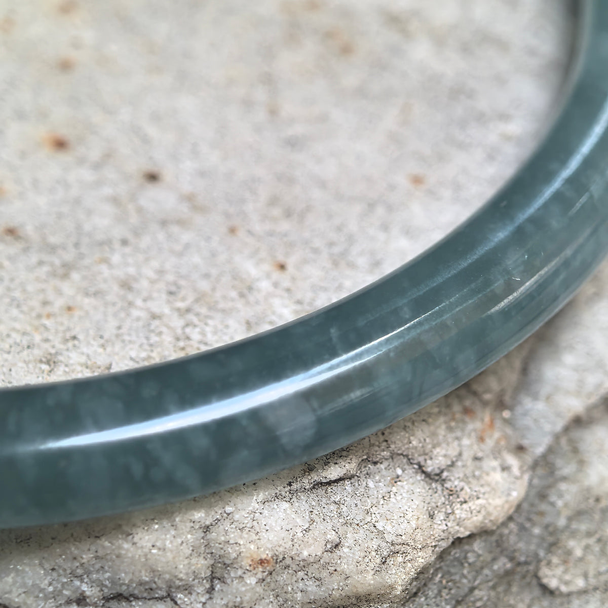 Icy Glutinous Green Slim Round Jadeite Bangle -59mm