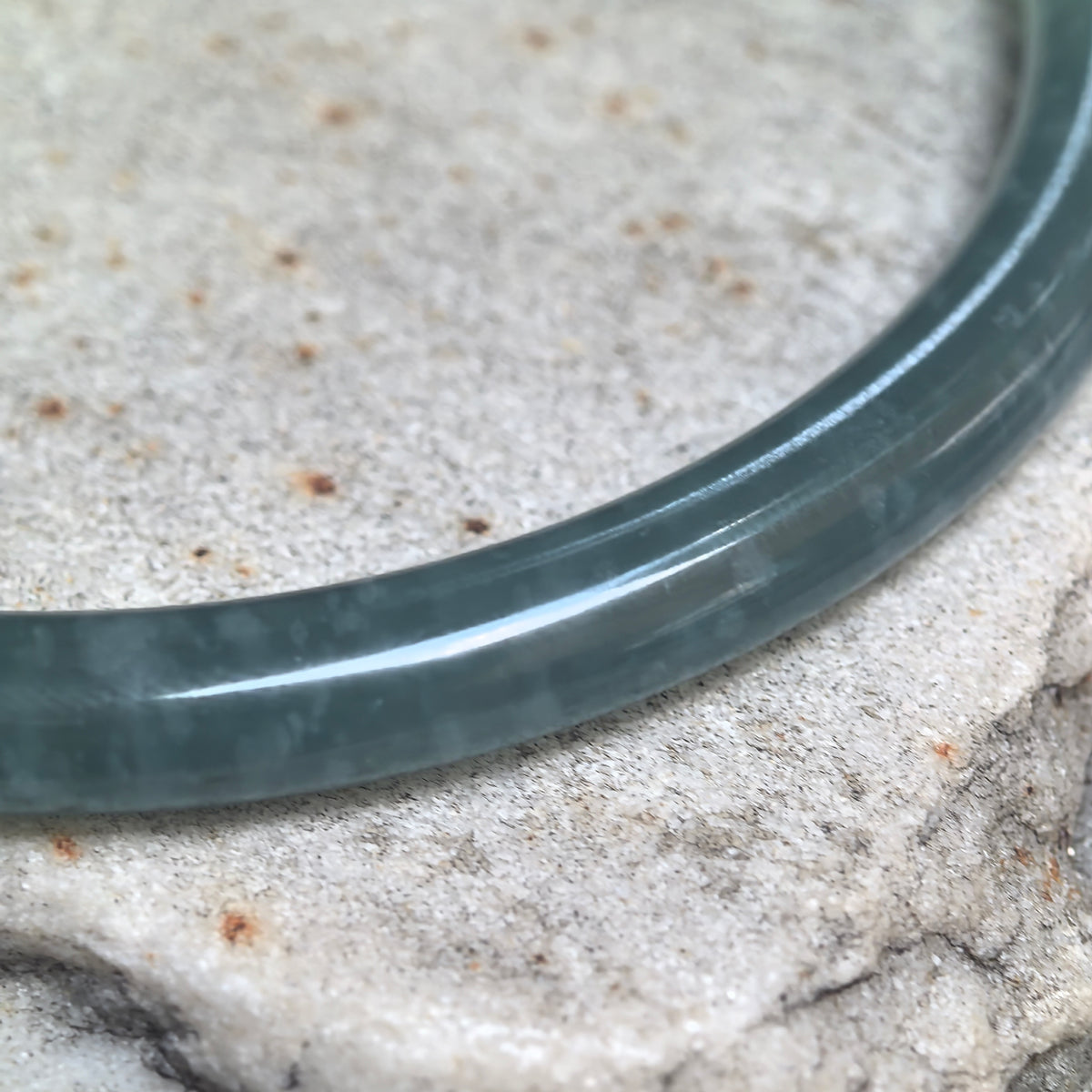 Icy Glutinous Green Slim Round Jadeite Bangle -59mm