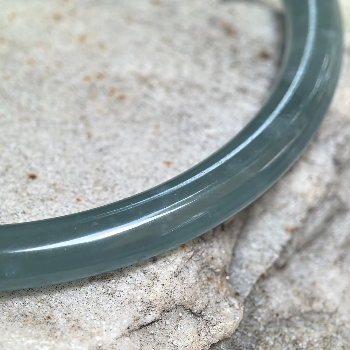 Icy Glutinous Green Slim Round Jadeite Bangle -59mm