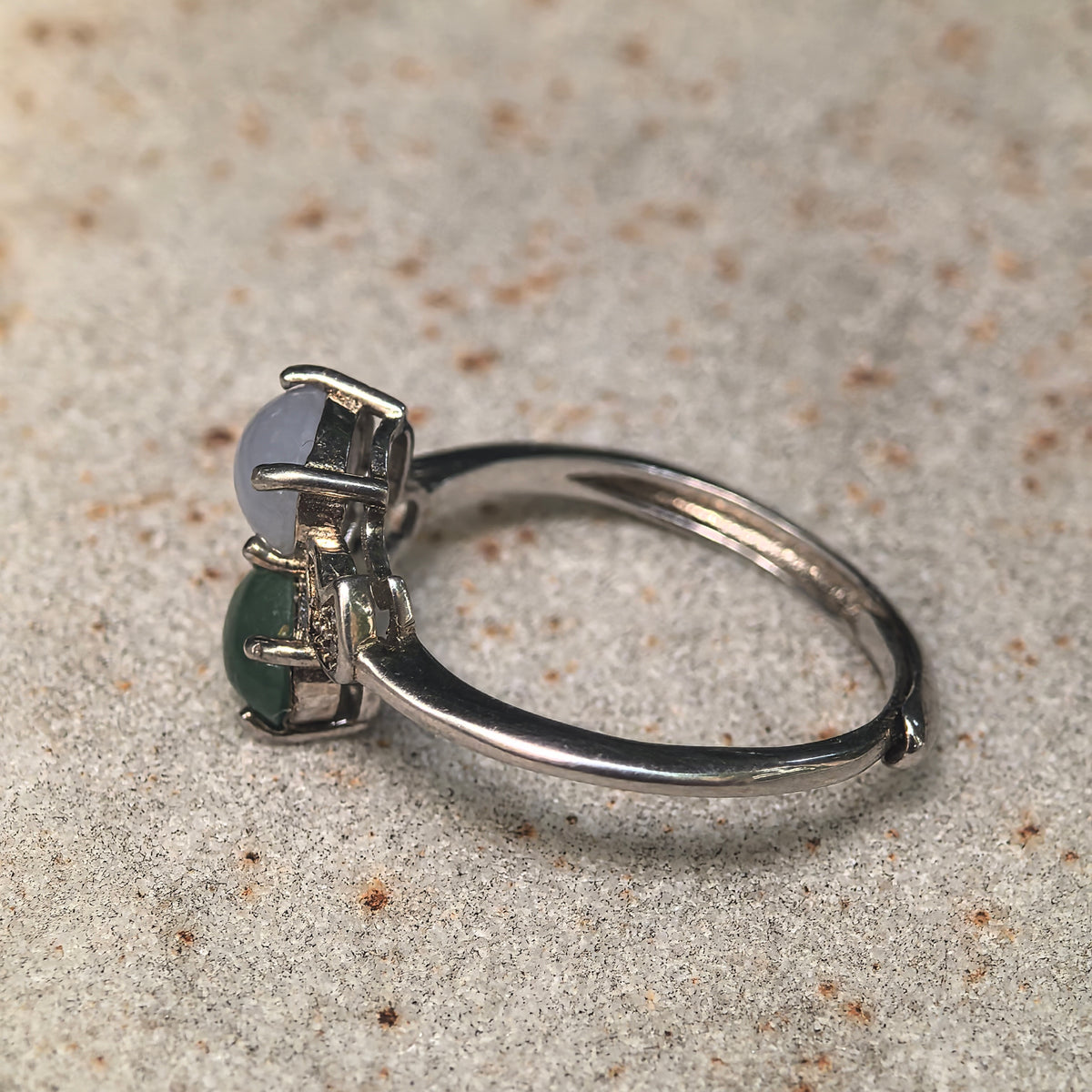 Icy Glutinous Purple and Green Twin-Stone Jadeite Ring -US7.5 Adjustable