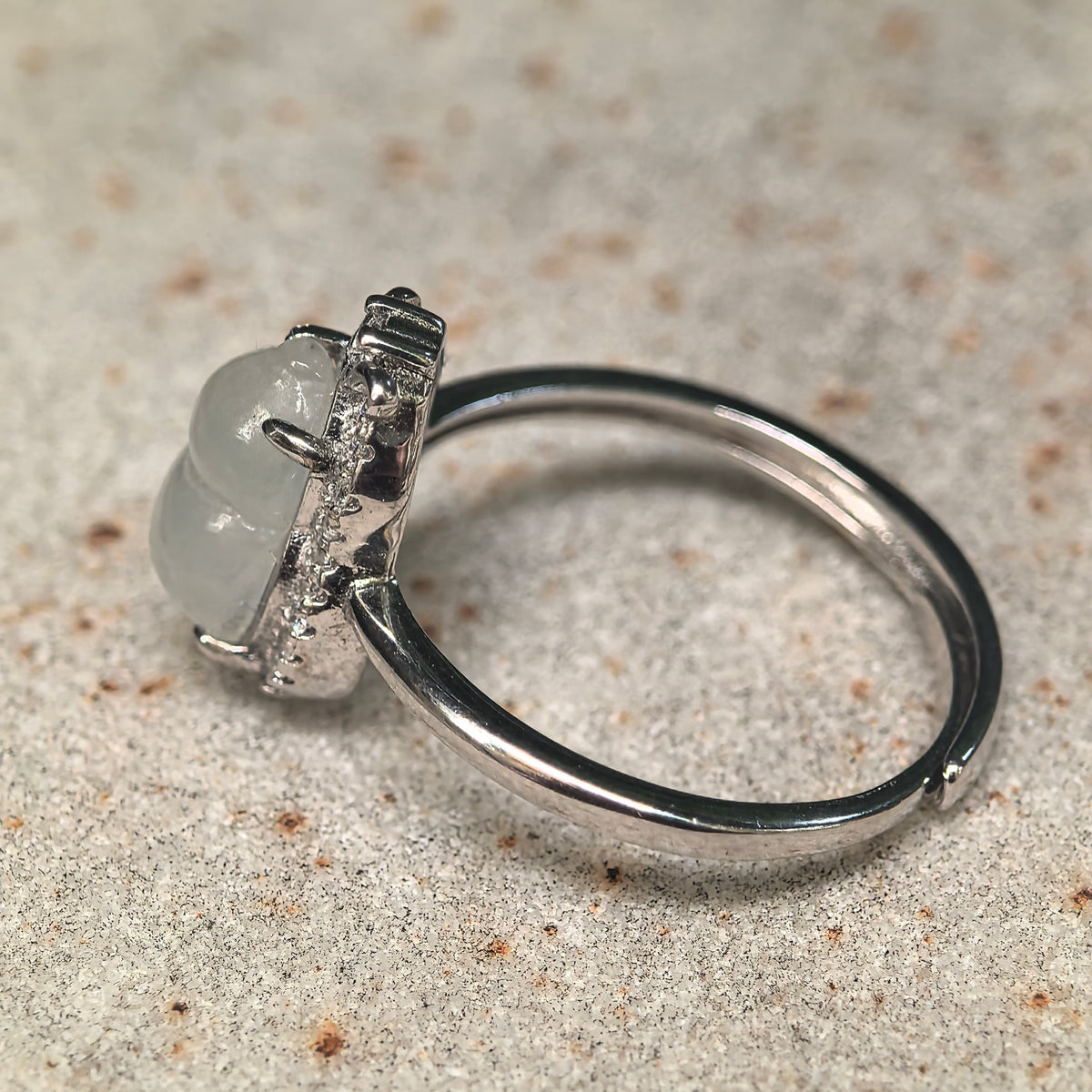 Icy Glutinous White Gourd Jadeite Halo Ring -US7.5 Adjustable