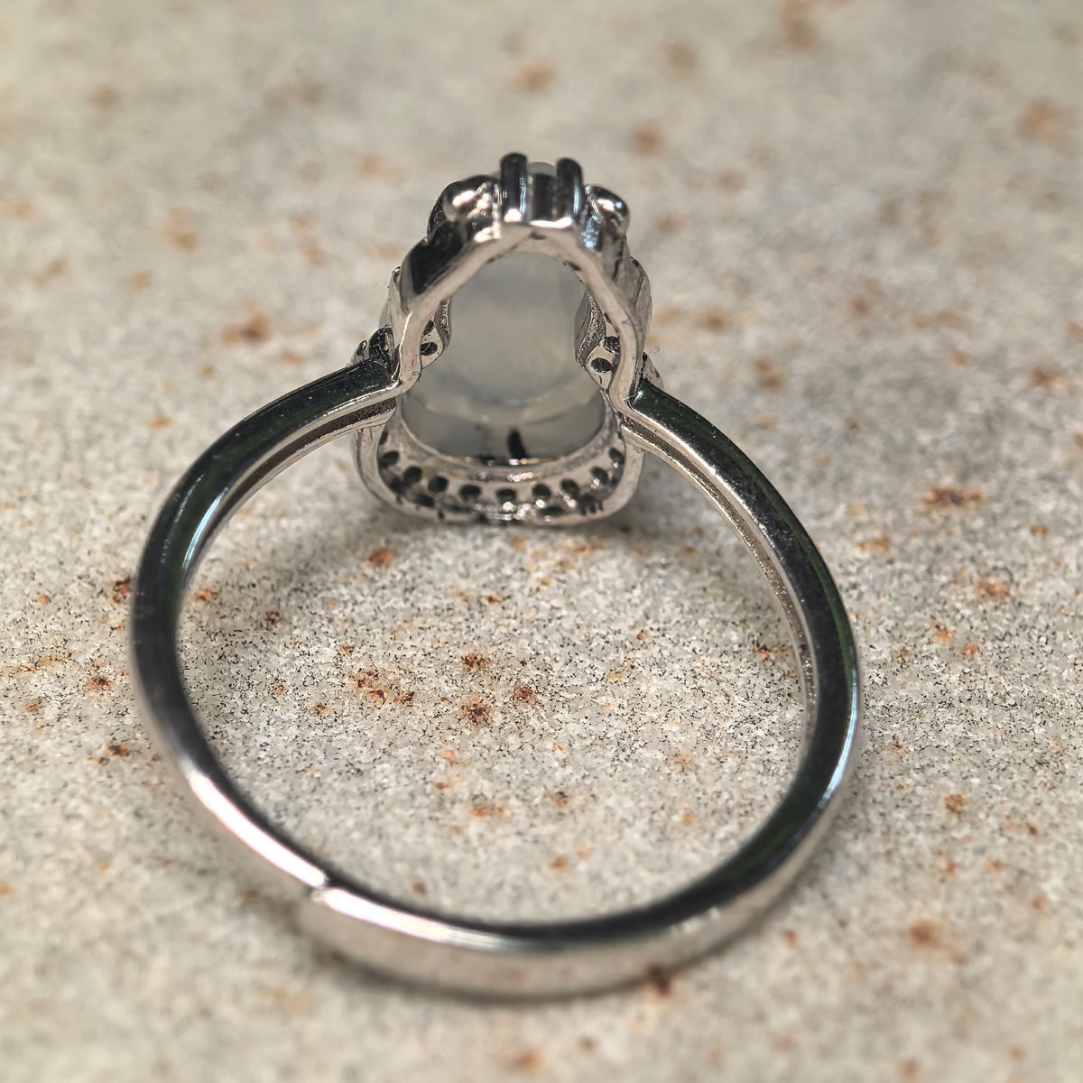 Icy Glutinous White Gourd Jadeite Halo Ring -US7.5 Adjustable