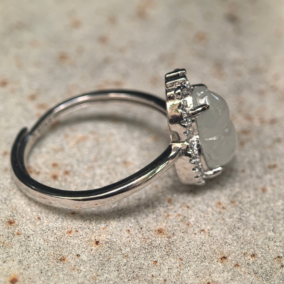 Icy Glutinous White Gourd Jadeite Halo Ring -US7.5 Adjustable