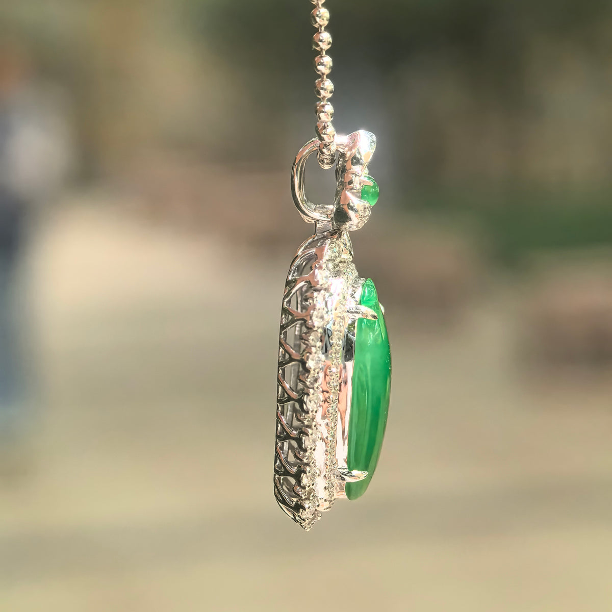 Icy Glutinous Bright Green Pear-Shaped Jadeite Pendant