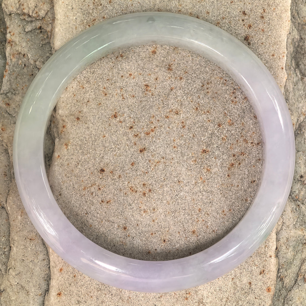 Glutinous Pale Lavender and Light Green D-Shape Jadeite Bangle -52mm