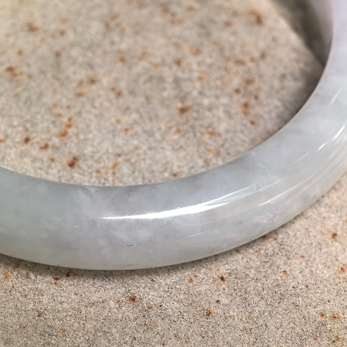 Glutinous Pale Lavender and Light Green D-Shape Jadeite Bangle -52mm