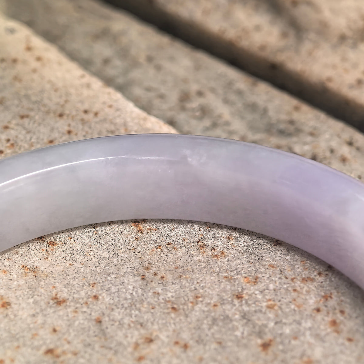 Glutinous Pale Lavender and Light Green D-Shape Jadeite Bangle -52mm