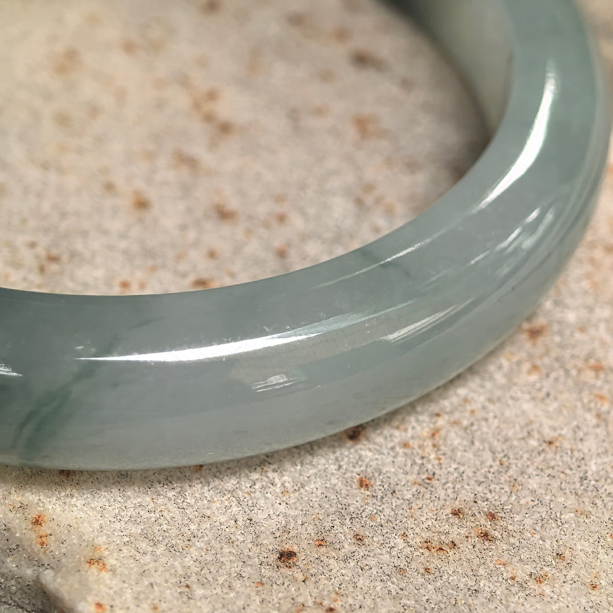 Icy Glutinous Light Green D-Shape Jadeite Bangle with Dark Floating Patterns -53mm