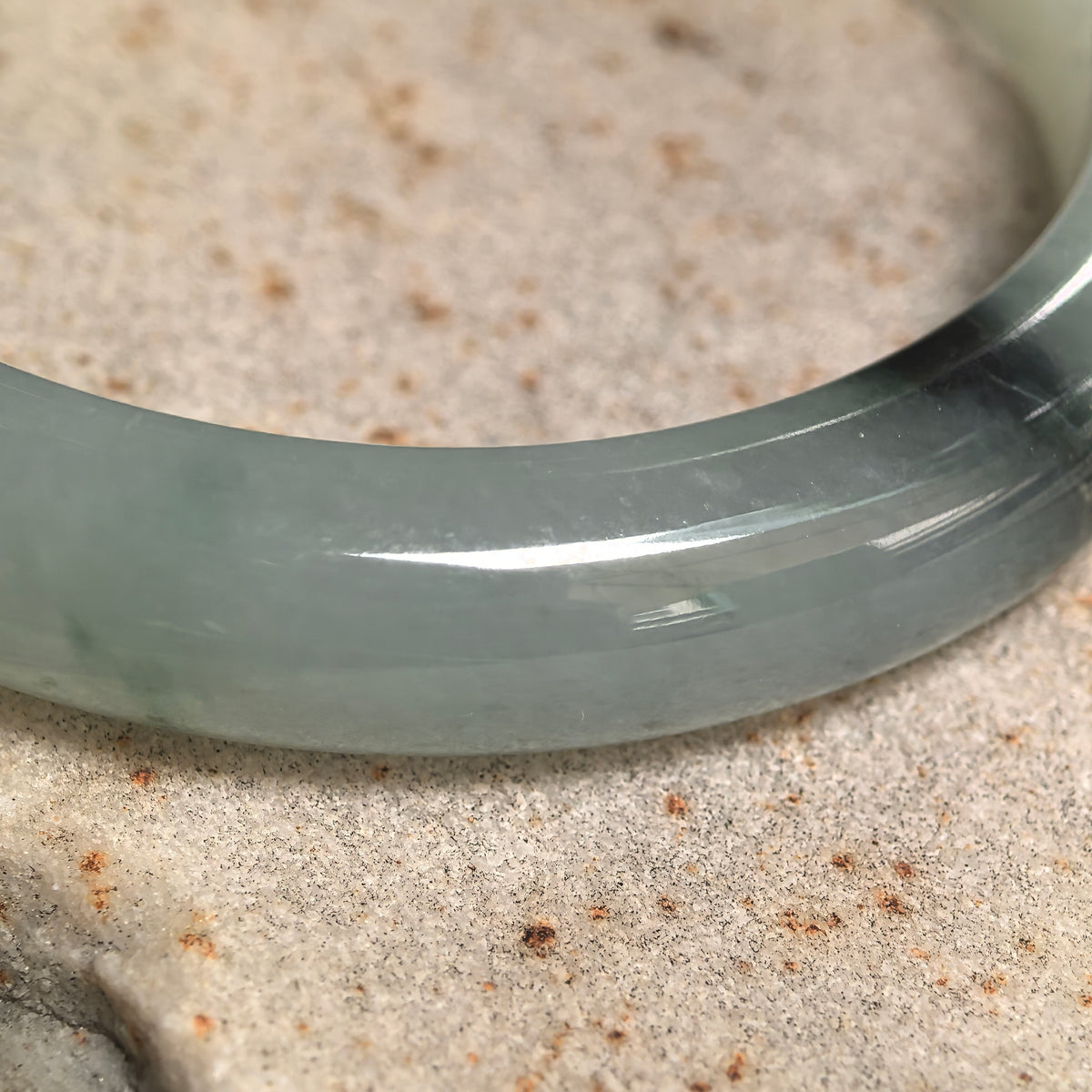 Icy Glutinous Light Green D-Shape Jadeite Bangle with Dark Floating Patterns -53mm