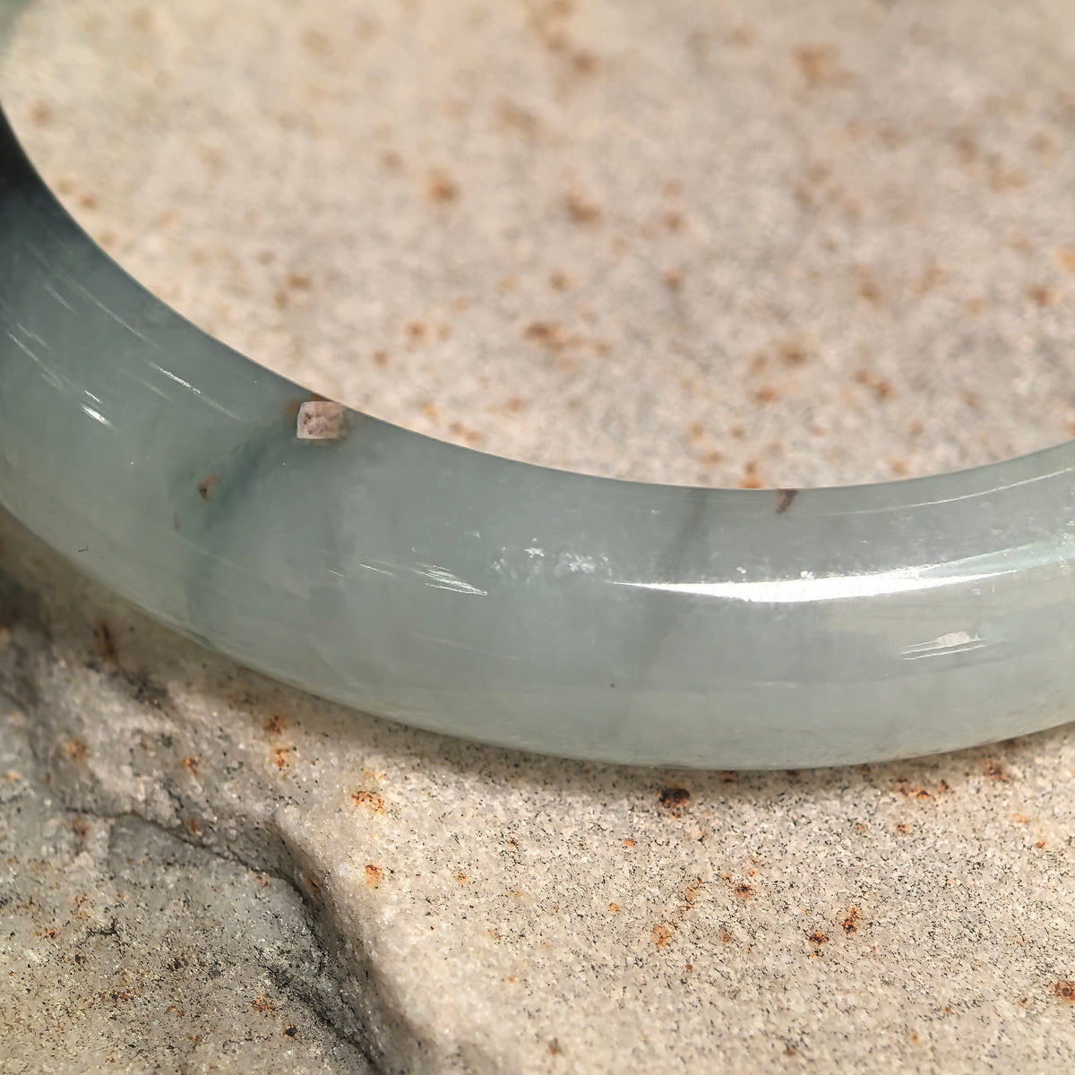 Icy Glutinous Light Green D-Shape Jadeite Bangle with Dark Floating Patterns -53mm