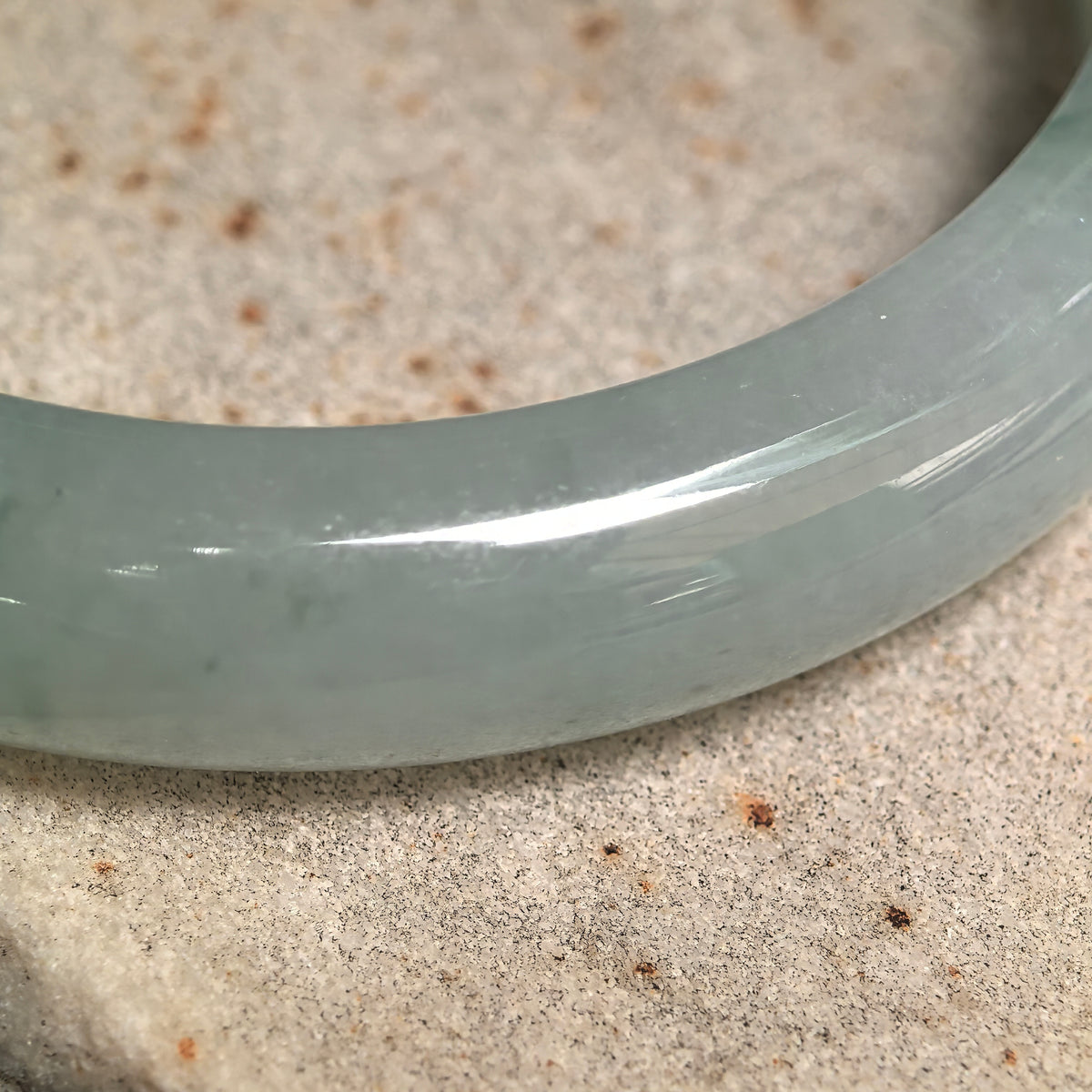 Icy Glutinous Light Green D-Shape Jadeite Bangle with Dark Floating Patterns -53mm