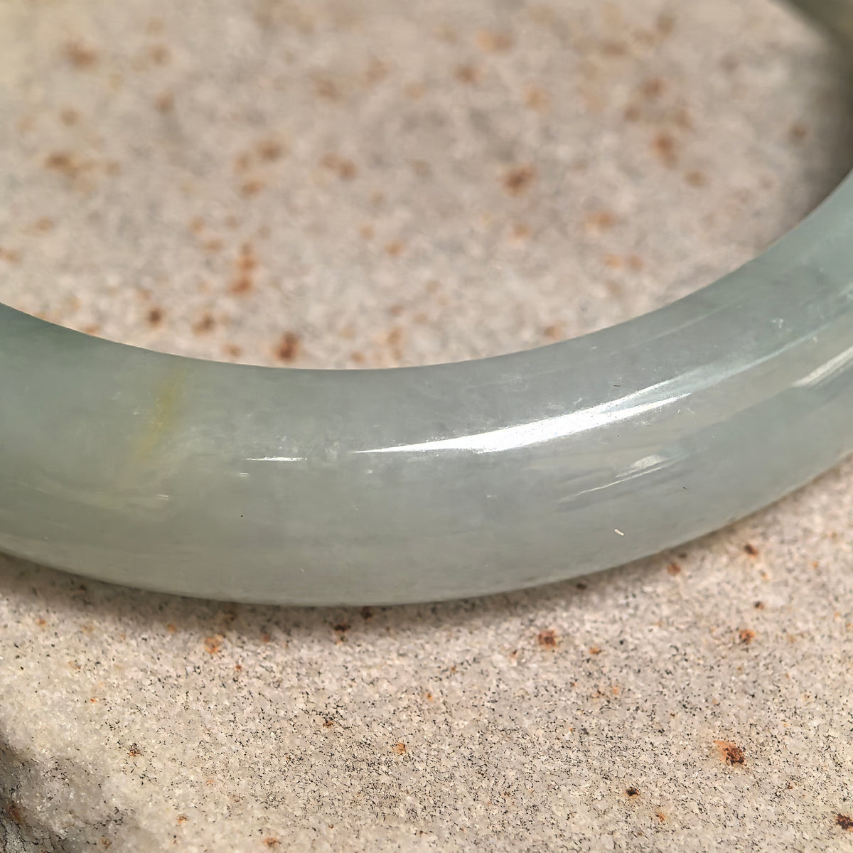 Icy Glutinous Light Green D-Shape Jadeite Bangle with Dark Floating Patterns -53mm