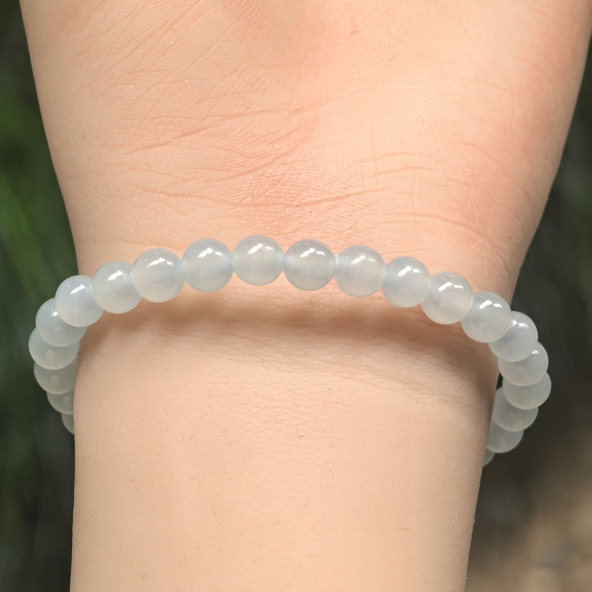 Icy White Round Bead Jadeite Bracelet -6mm