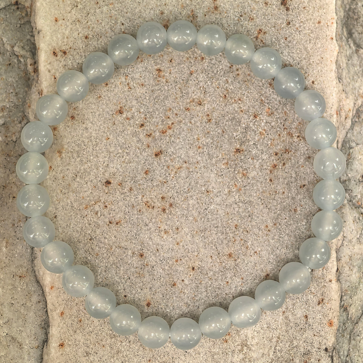 Icy White Round Bead Jadeite Bracelet -6mm