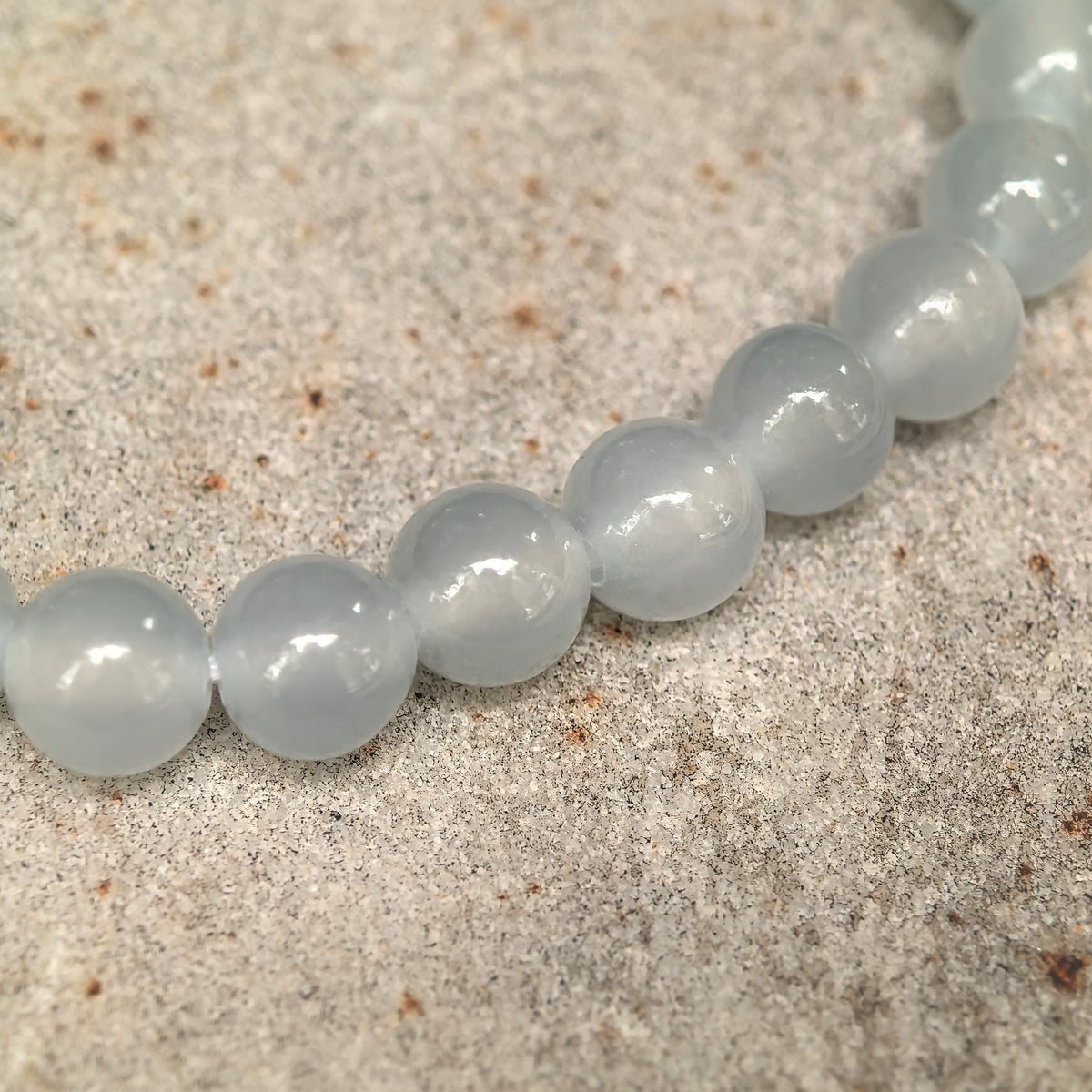 Icy White Round Bead Jadeite Bracelet -6mm