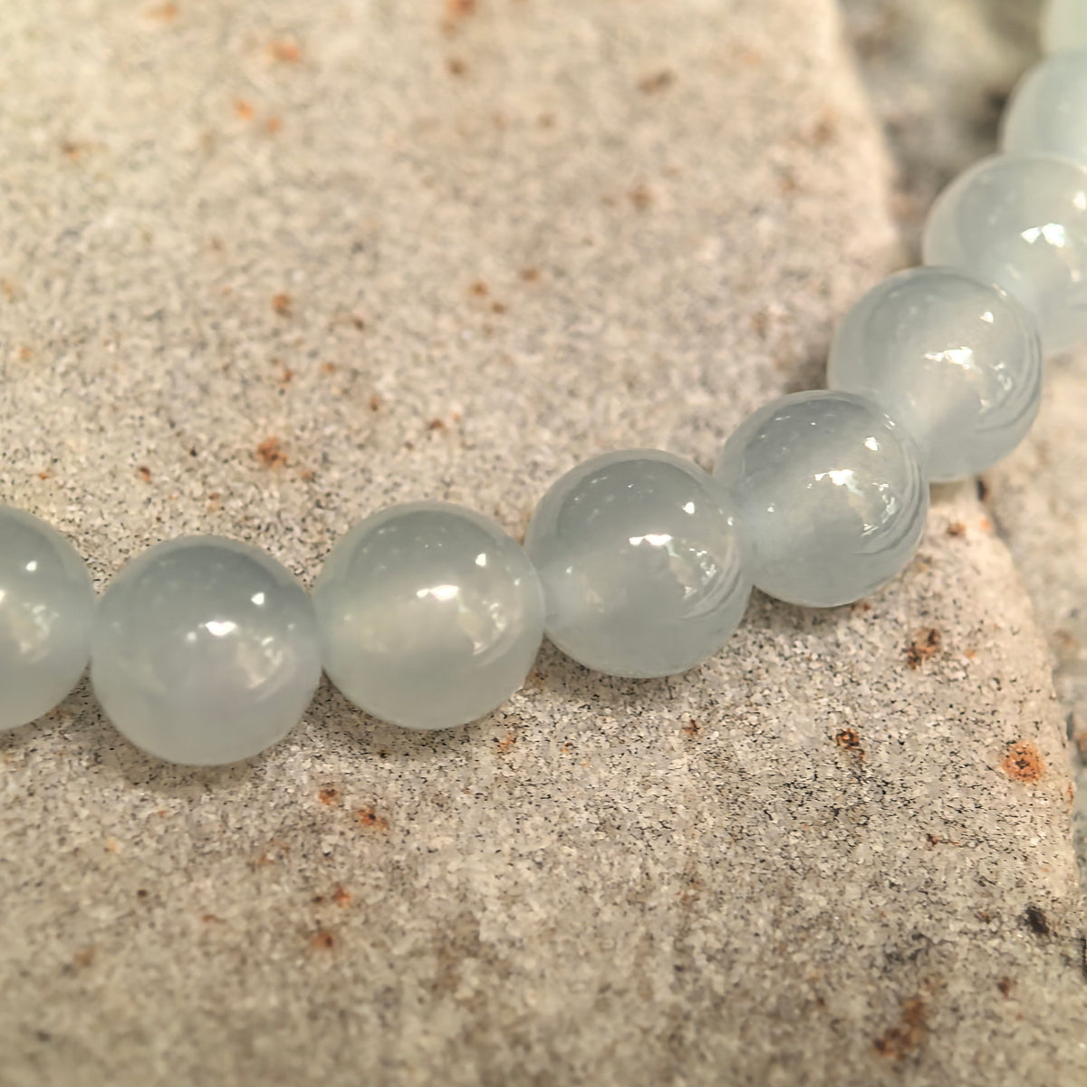 Icy White Round Bead Jadeite Bracelet -6mm